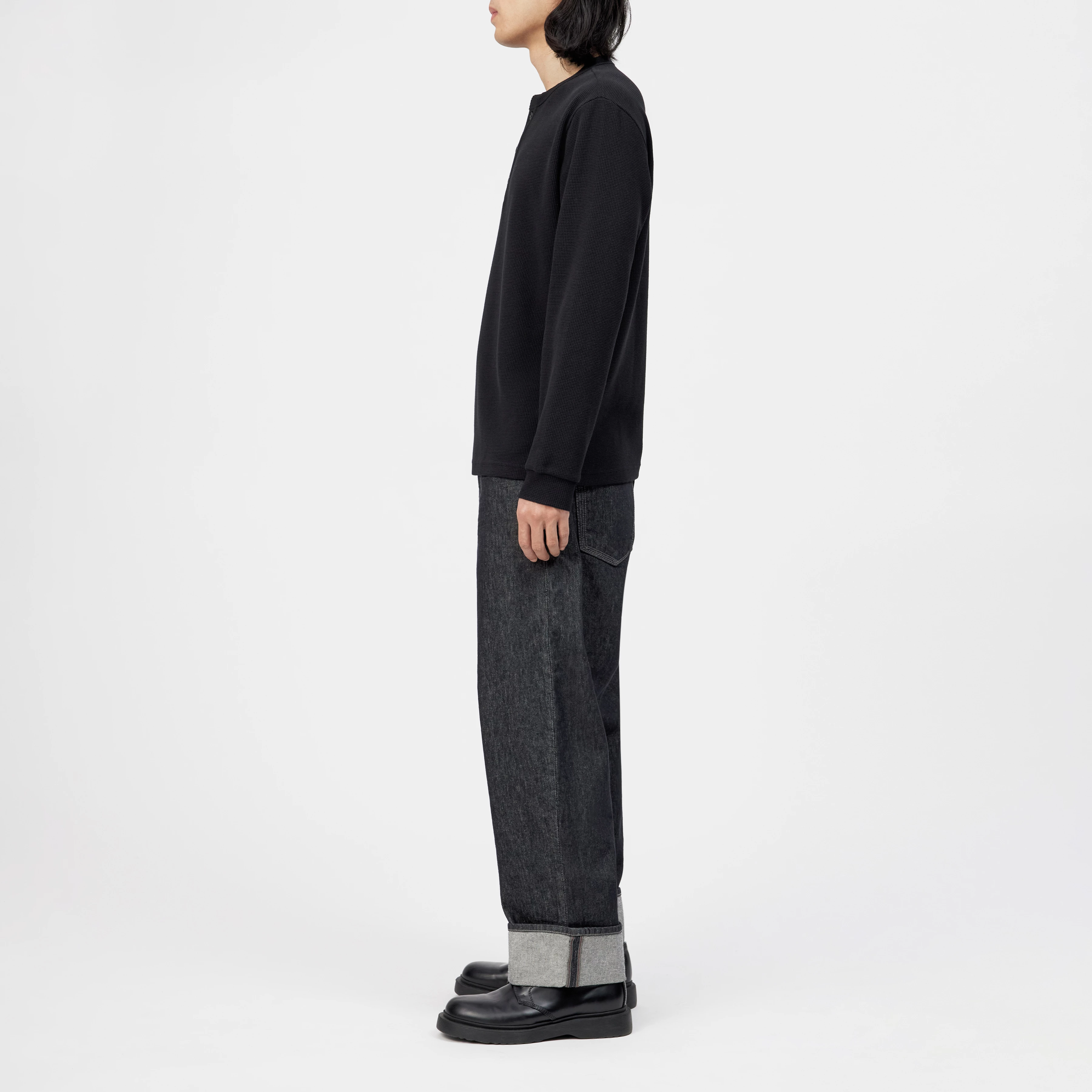 KILANO - Long-sleeved top with button placket in textured fabric - men - Natural Aluminium - Seitenansicht