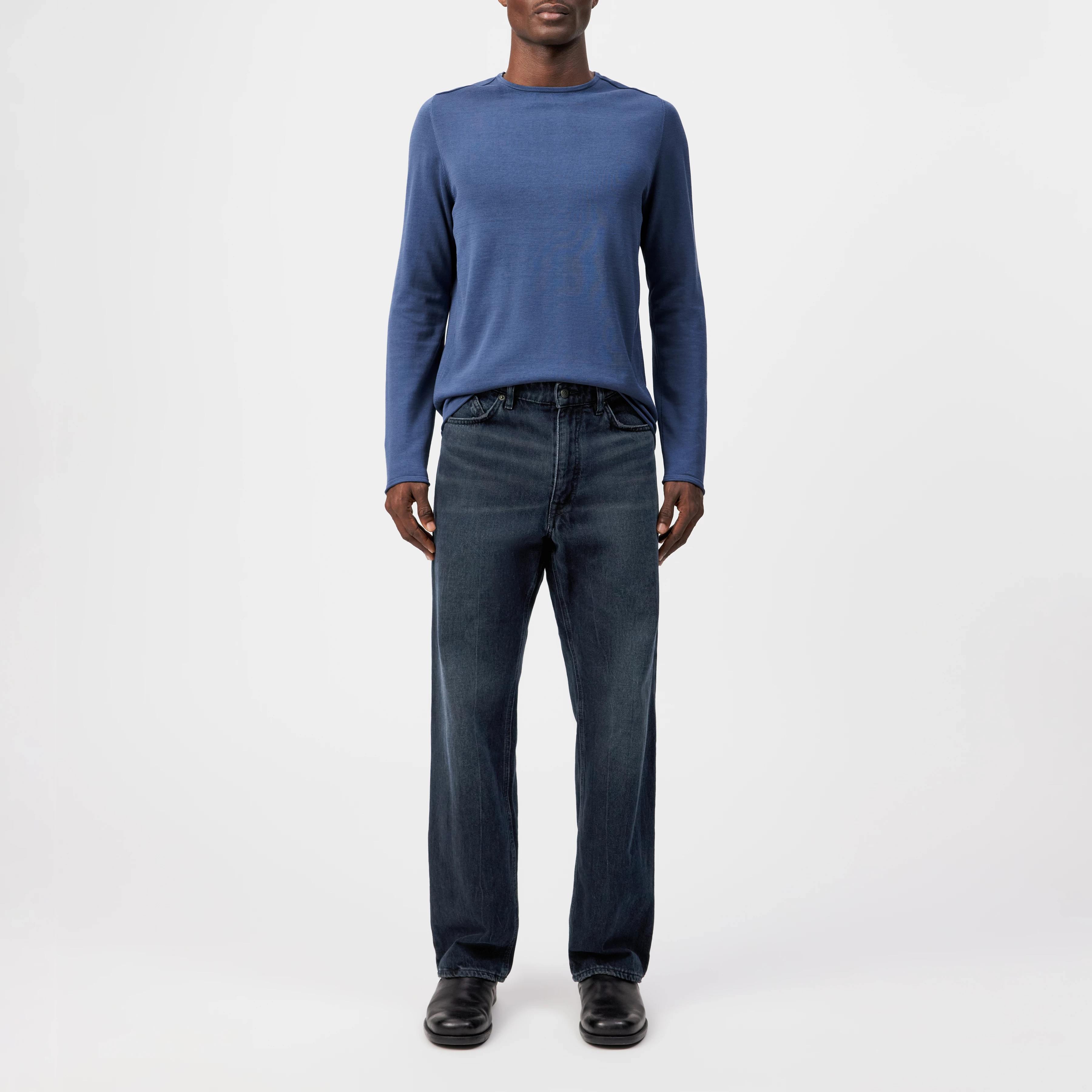 RIKONO - Knitted jumper in clean cotton - men - blue - Ganzkörper-Frontansicht
