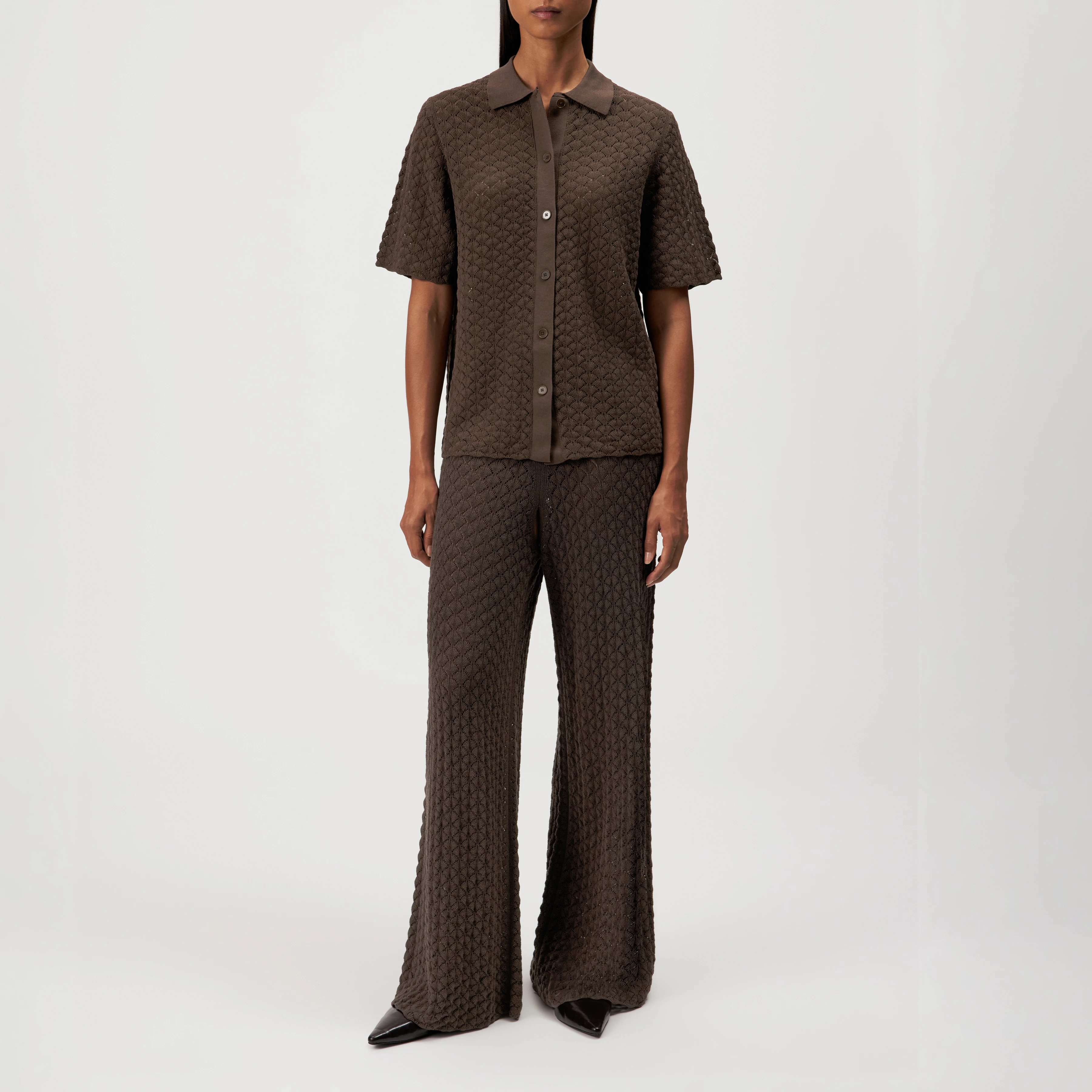 LOYSIELLA - Chemise en maille 100 % coton - women - marron - Ganzkörper-Frontansicht
