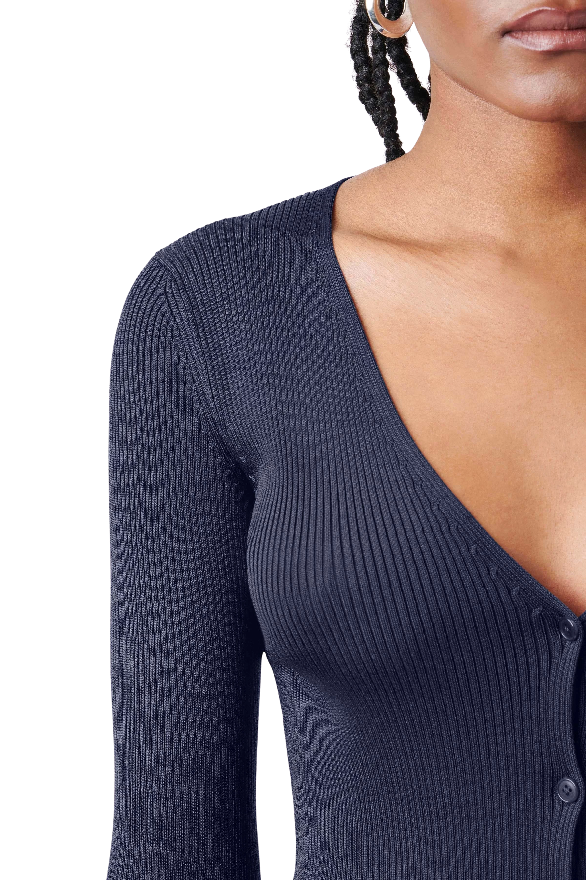 ANIELY - Ribbed cardigan in acetate mix - women - blue - Seitenansicht