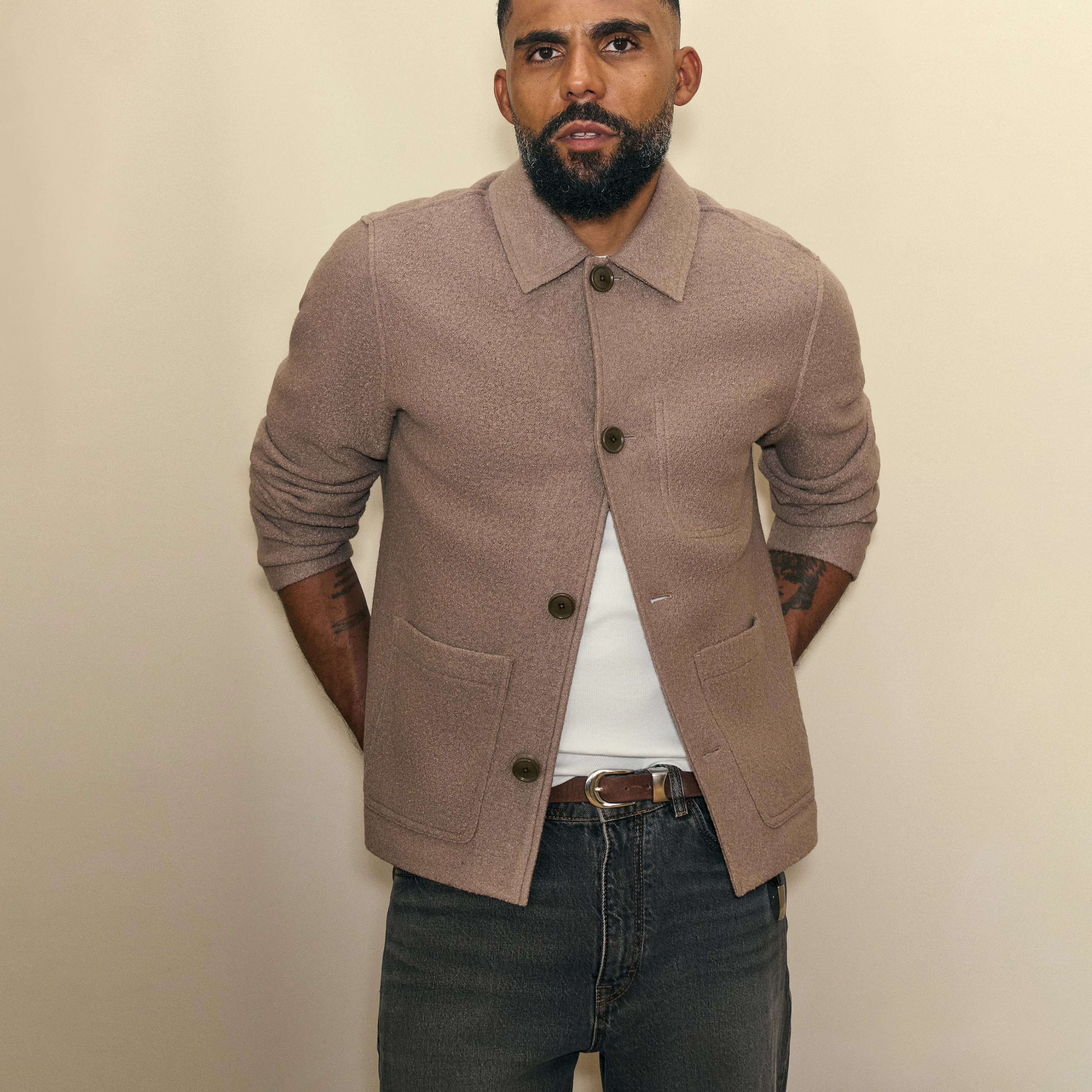 MAKONA - Wool jacket with button placket - men - brown