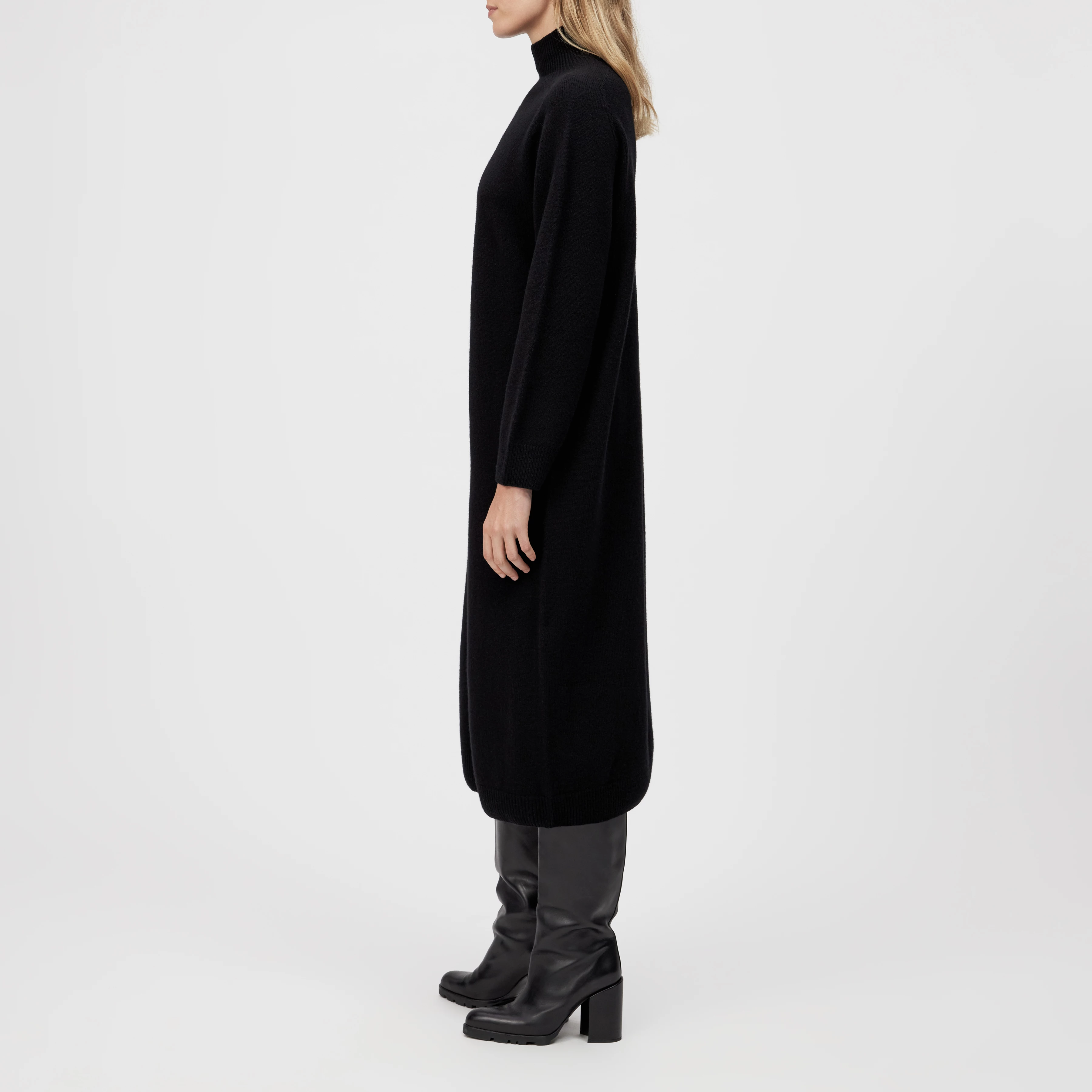 ALINOY - Strickkleid in Schurwolle - Damen - schwarz - Seitenansicht