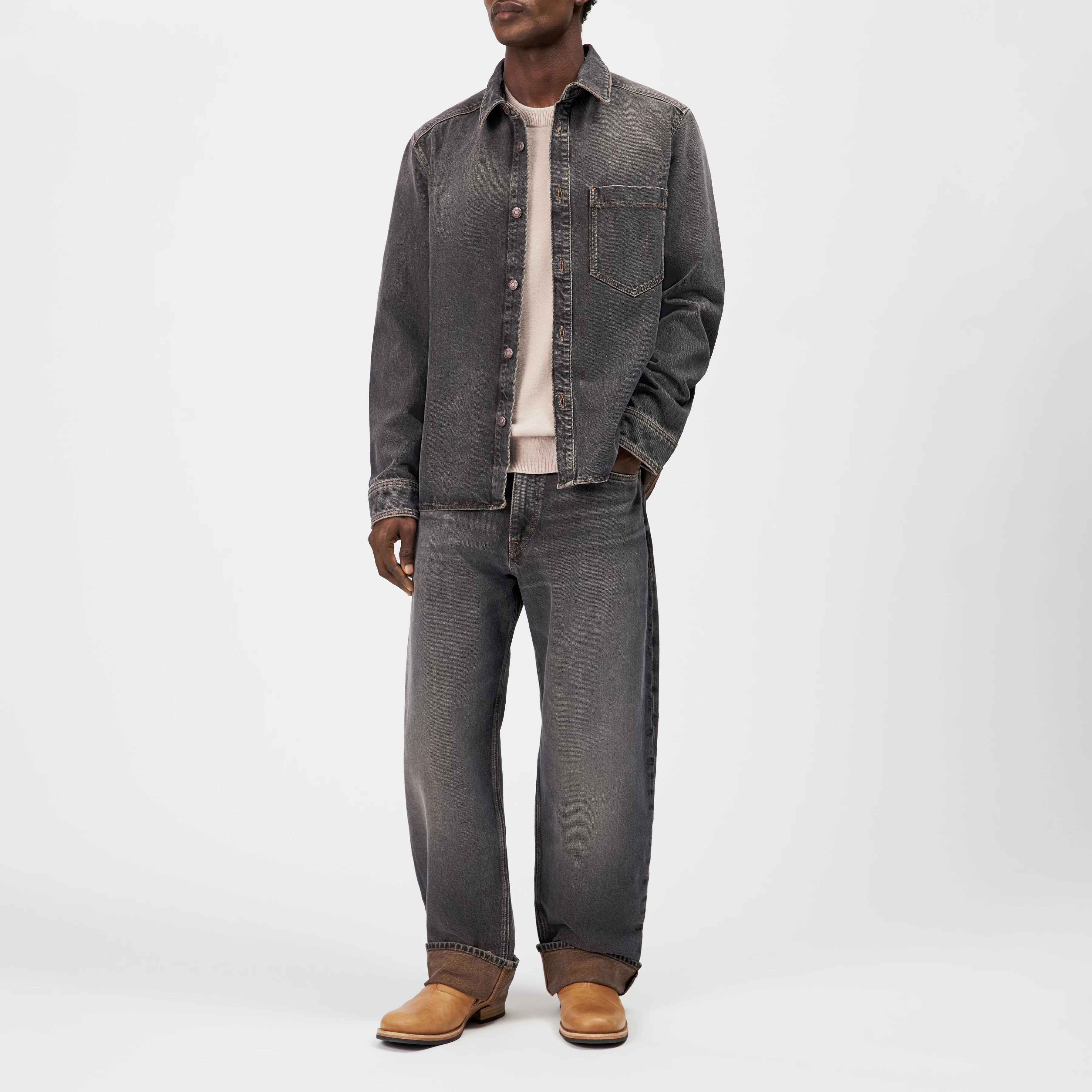RAWDY_A - Pure cotton tapered jeans - men - beige - Ganzkörper-Frontansicht