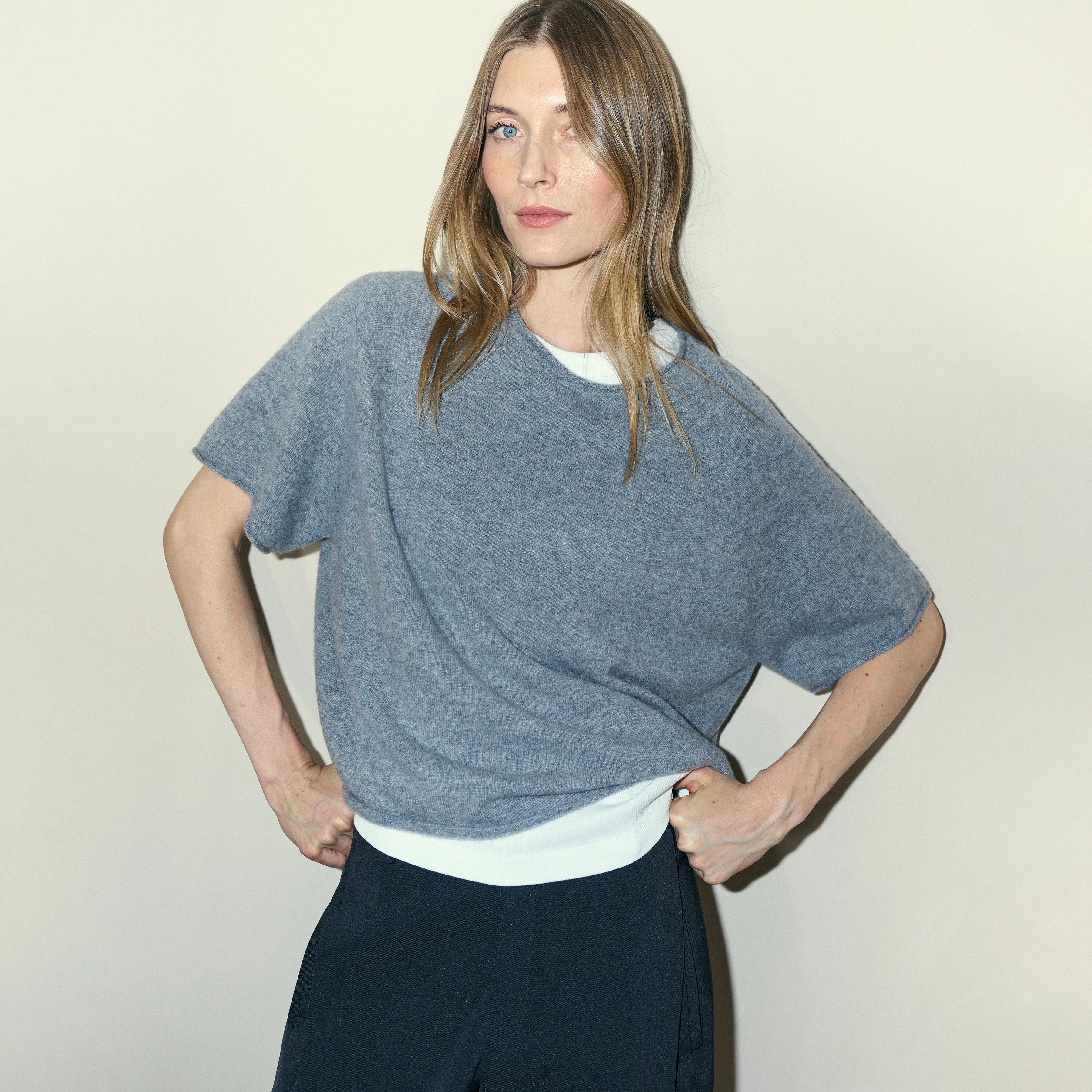 MOENY - Oversized pure cashmere knit T-shirt - women - grey