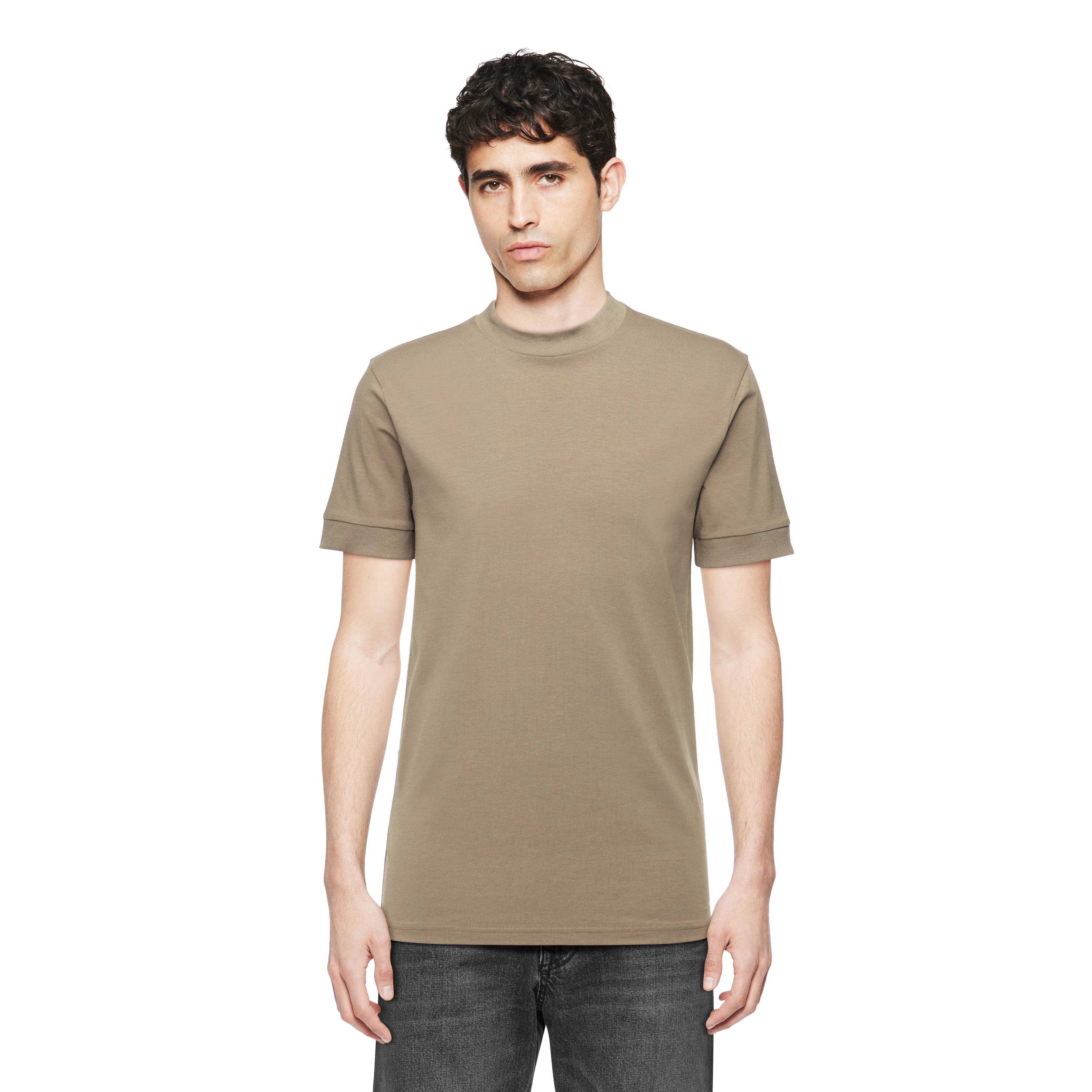 ANTON - Fitted T-Shirt in Baumwolle - Herren - braun - Frontansicht