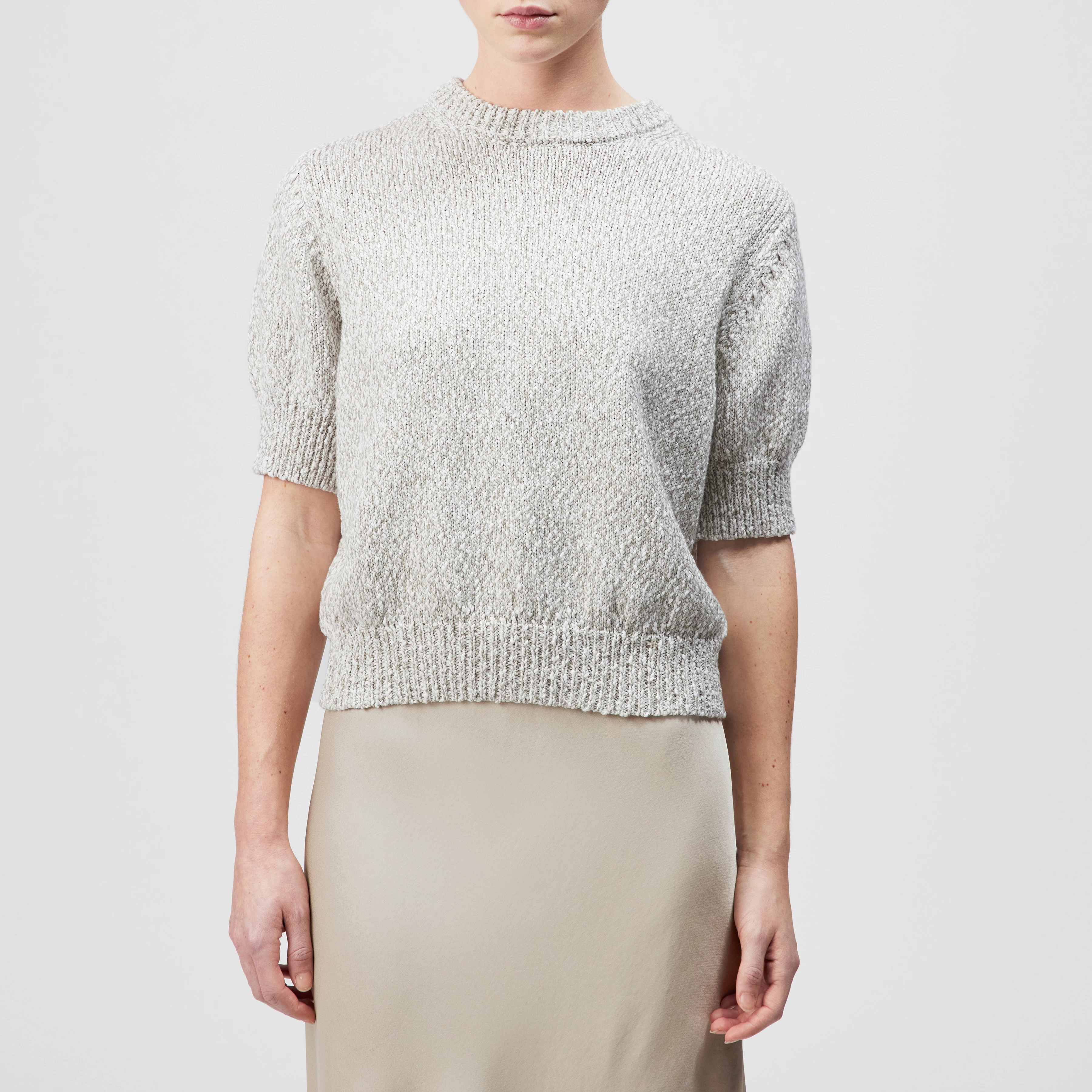 SANIDY - Knit T-shirt in soft mouliné yarn - women - beige - Frontansicht