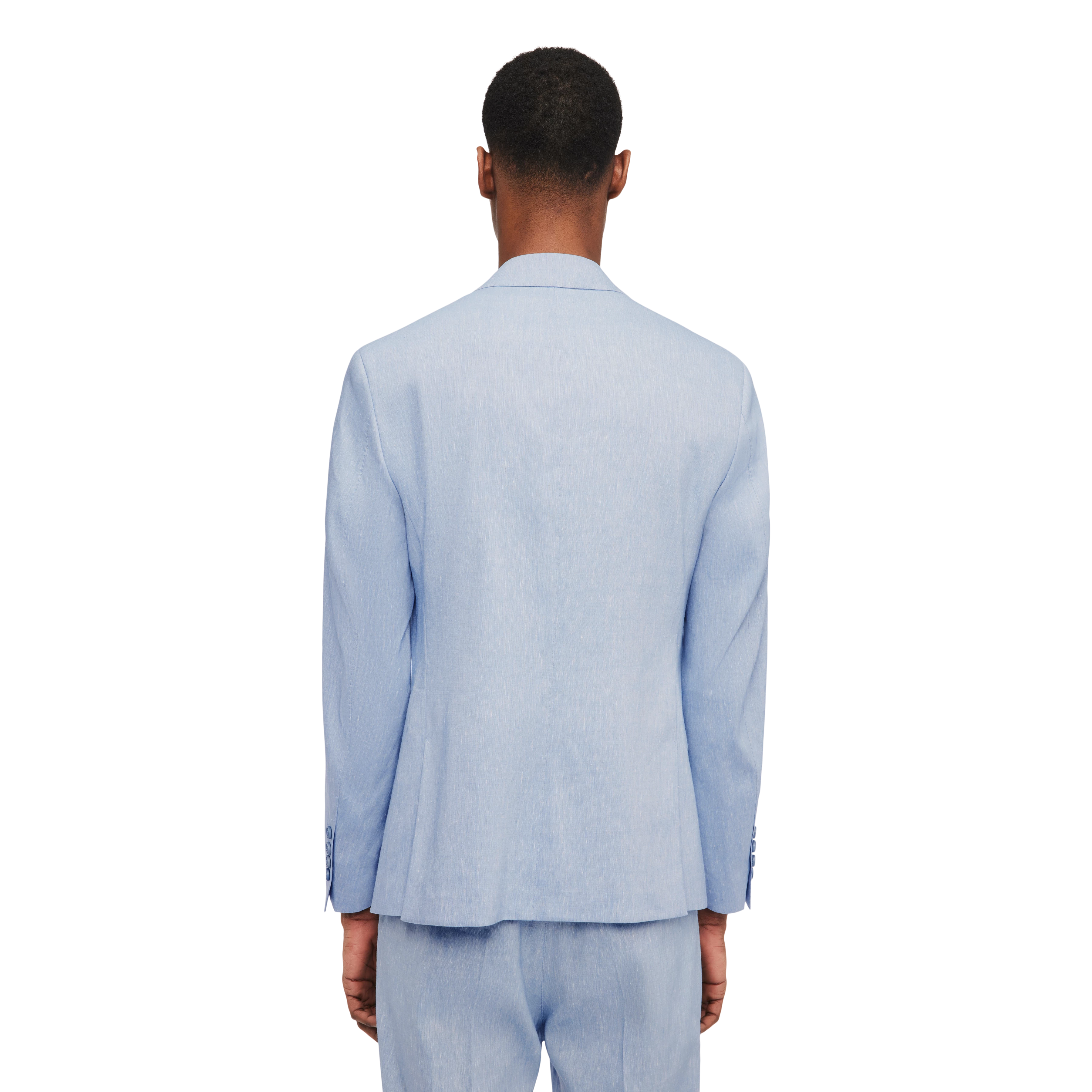 YAMES - Single-breasted jacket in linen mix - men - blue - Rückansicht