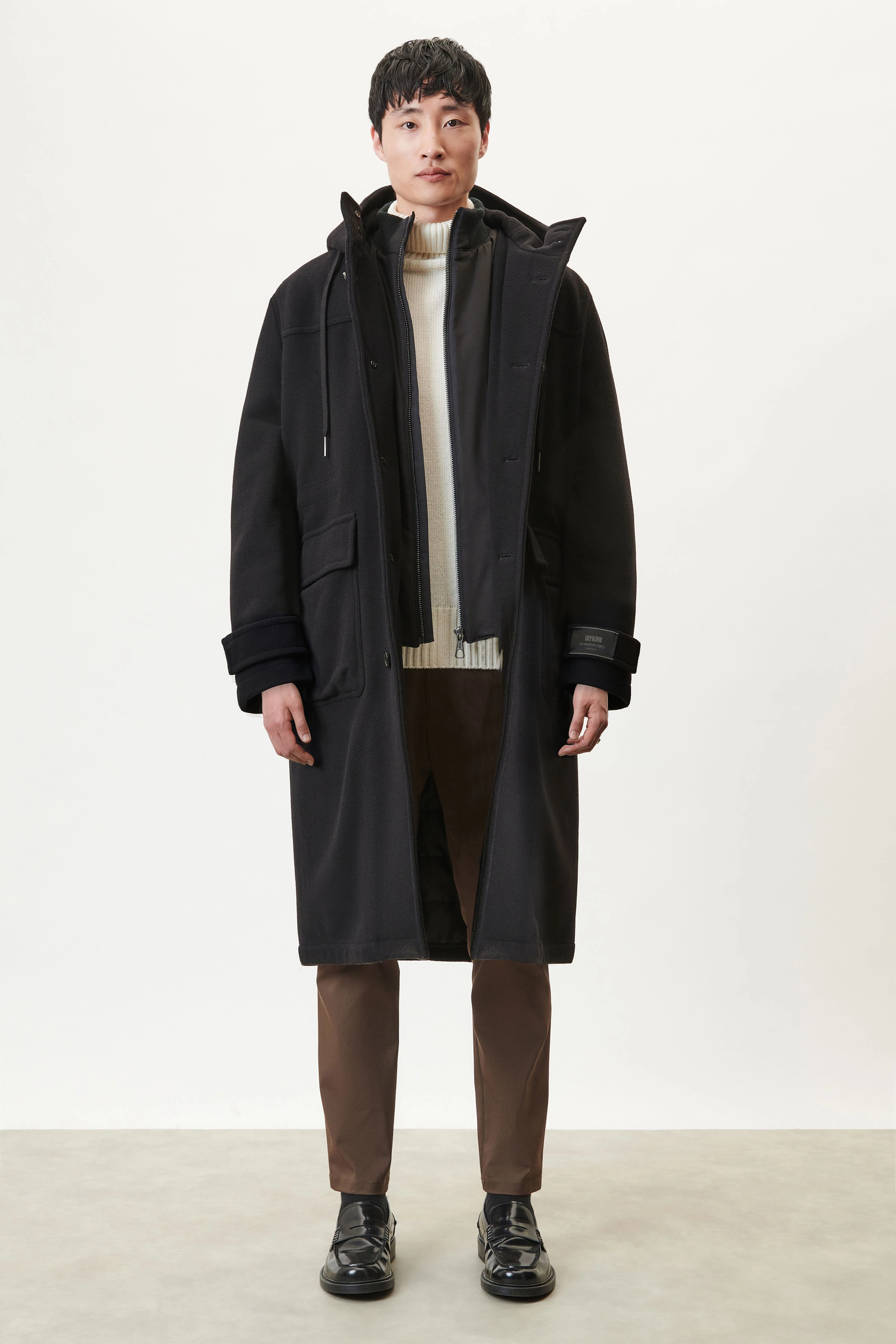 LORION - Parka met kap in wol fleece - heren - zwart - Ganzkörper-Frontansicht