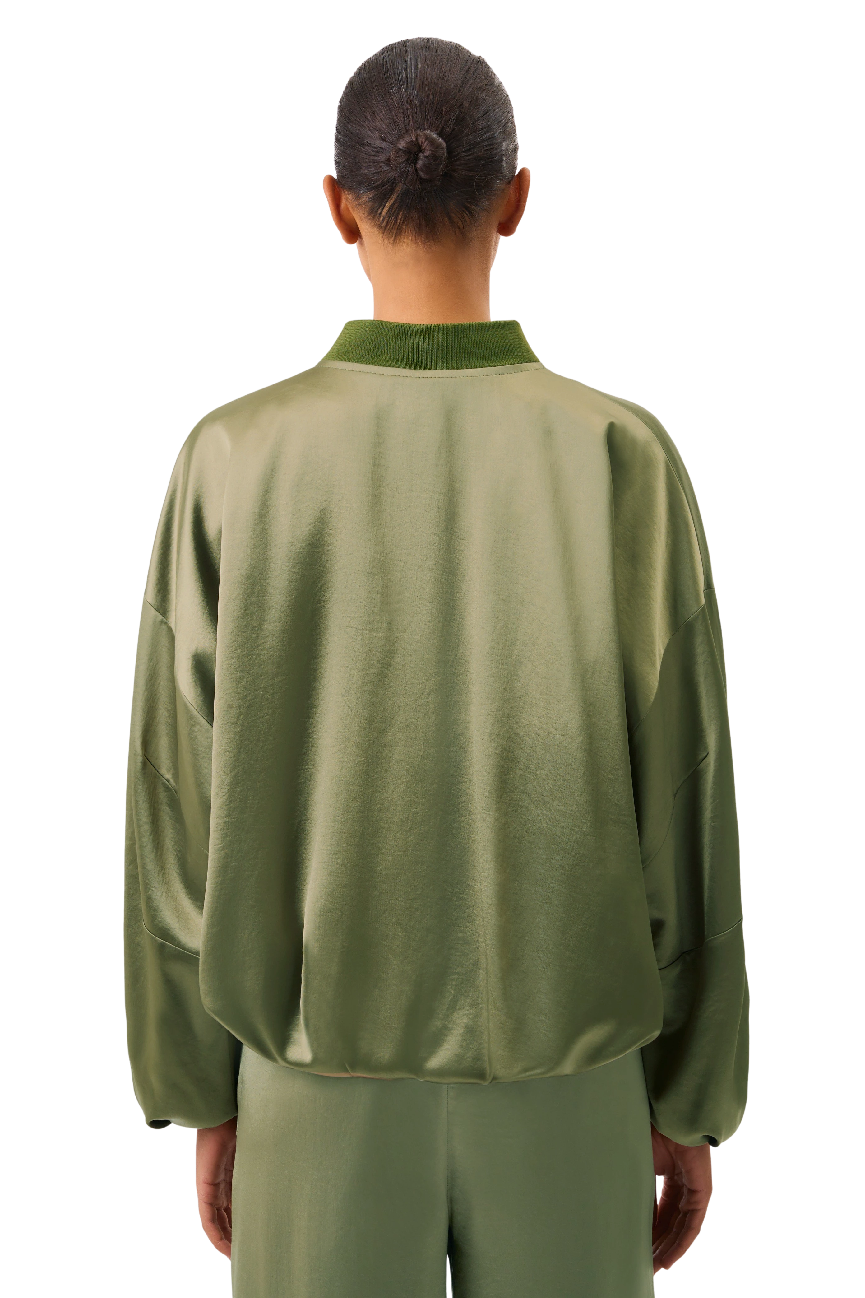 BRADDAN - Vrouwelijk bomberjack in luxe satijn - dames - groen - Rückansicht