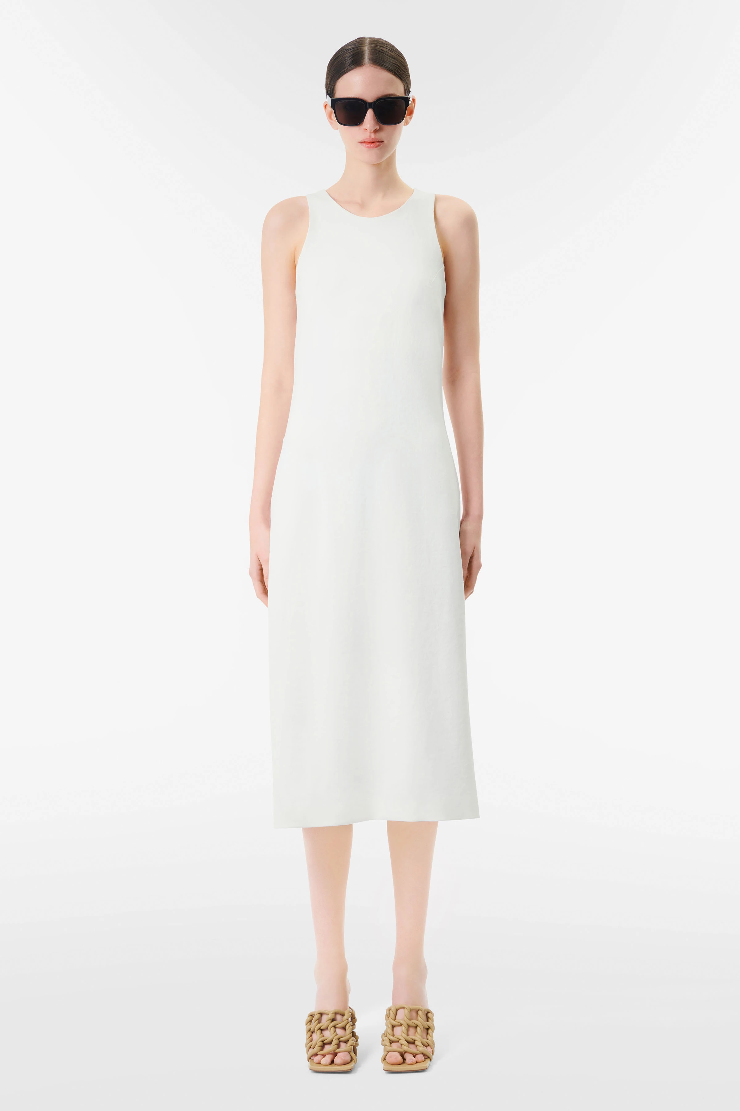 NEDONA - Midi Schlauchkleid in Techno-Stretch - Damen - off white - Frontansicht
