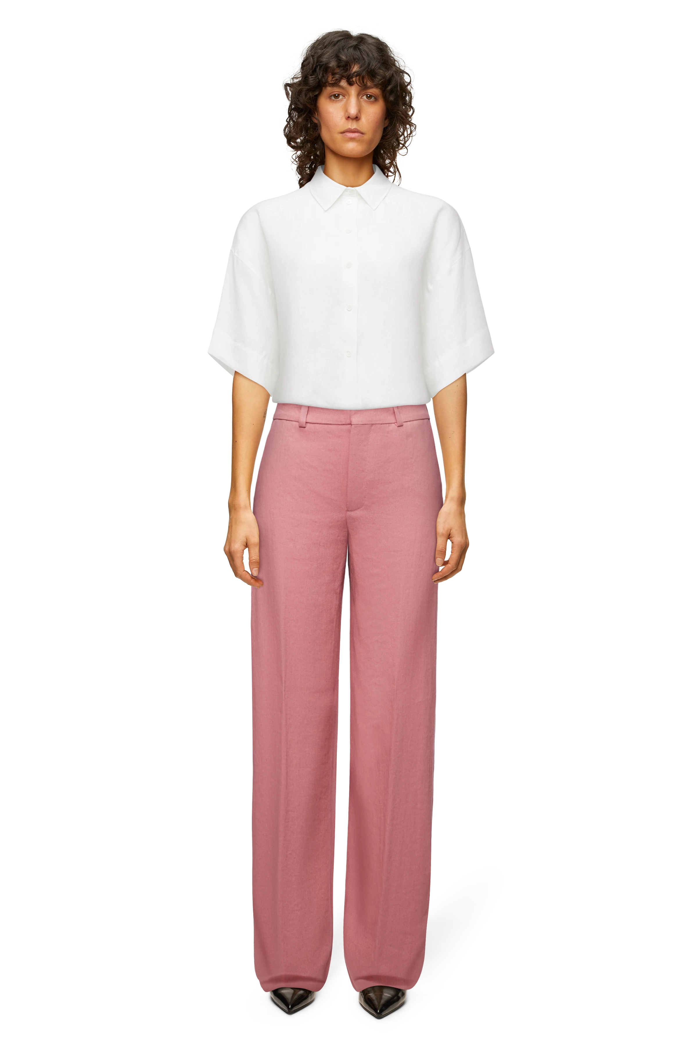 DESK - Trousers with barrel leg in linen mix - women - pink - Ganzkörper-Frontansicht