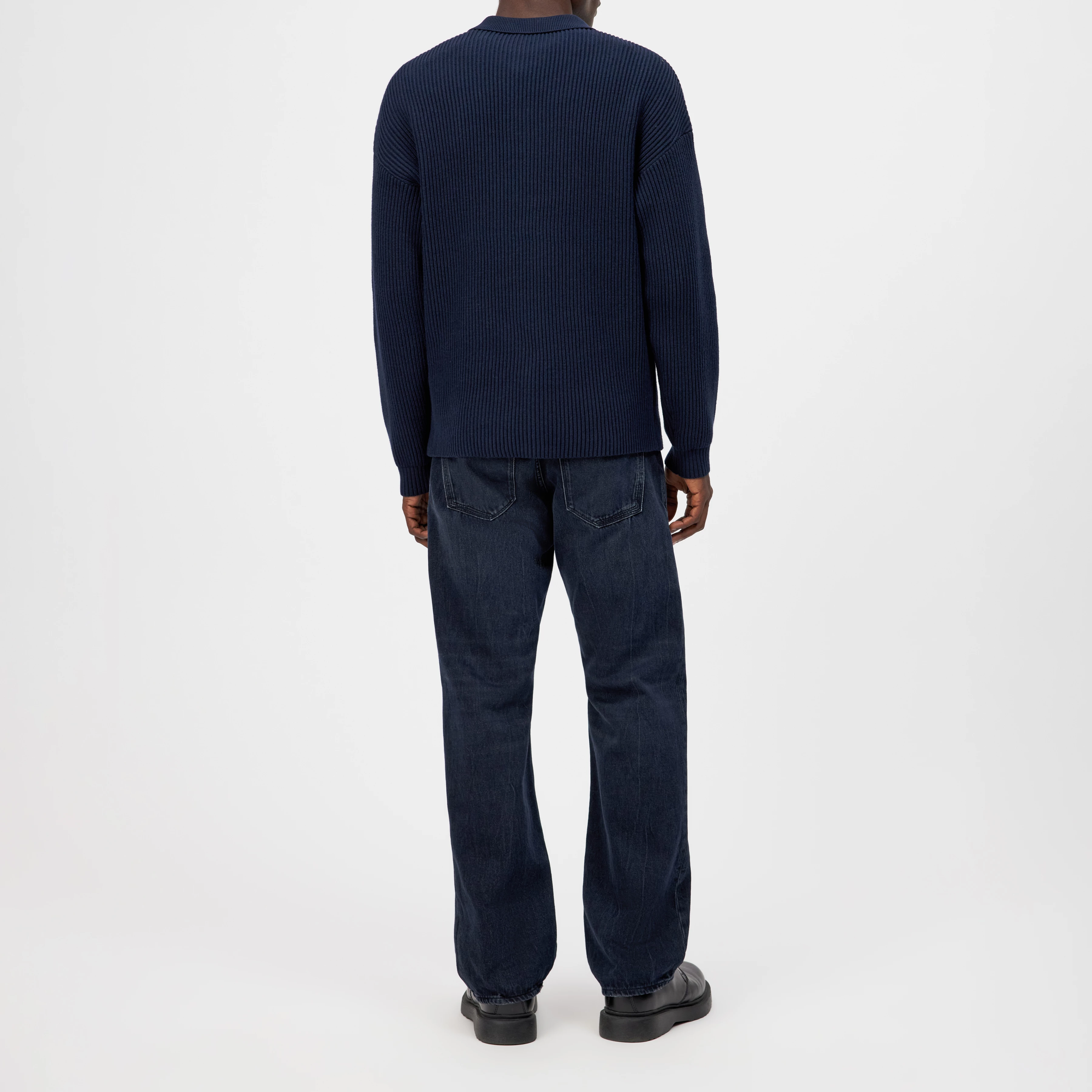 RUSTINO - Strickpullover mit Polokragen in Baumwoll-Mix - Herren - blau - Rückansicht