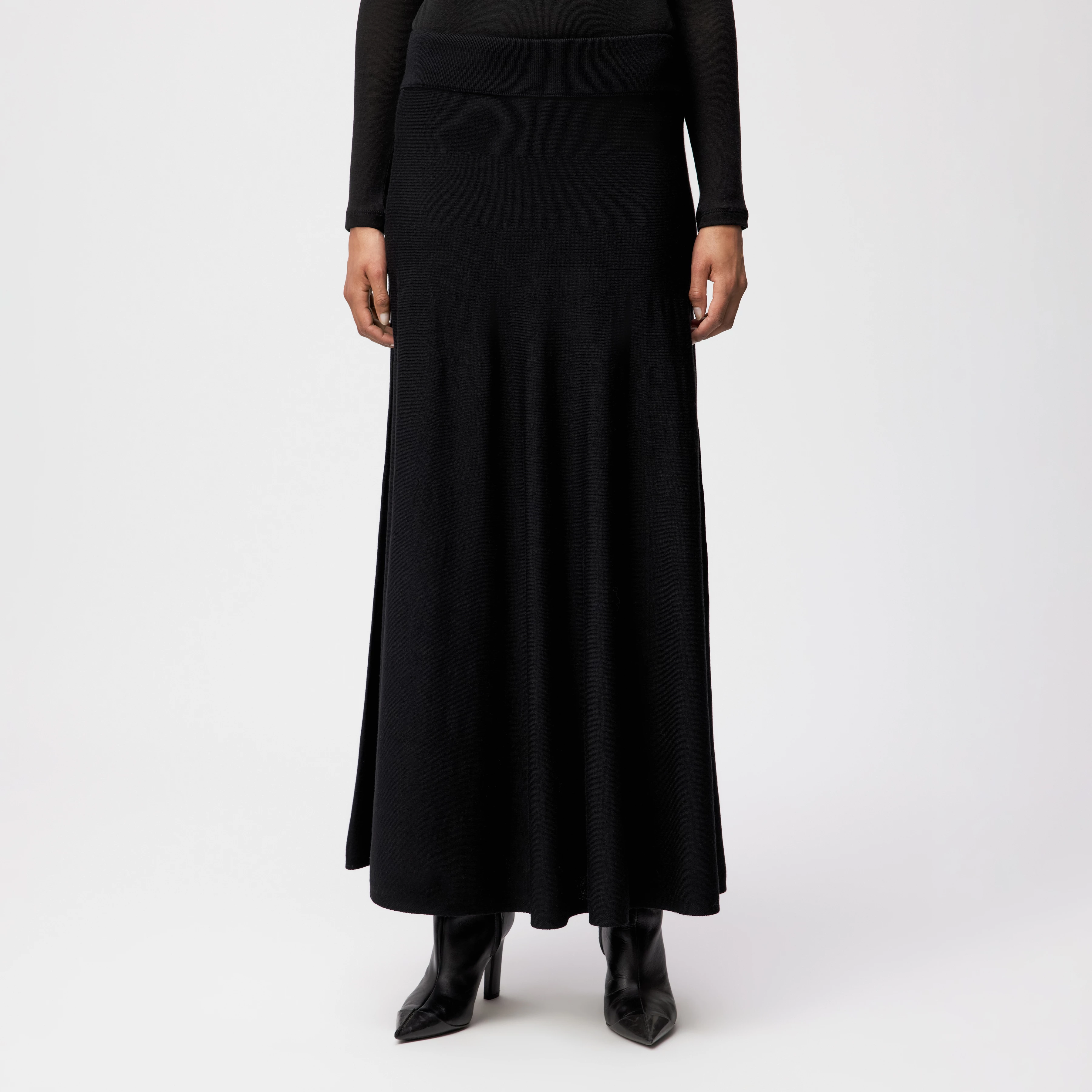 TENSYA - Flared knit skirt in 100% merino wool - women - Natural Aluminium - Frontansicht