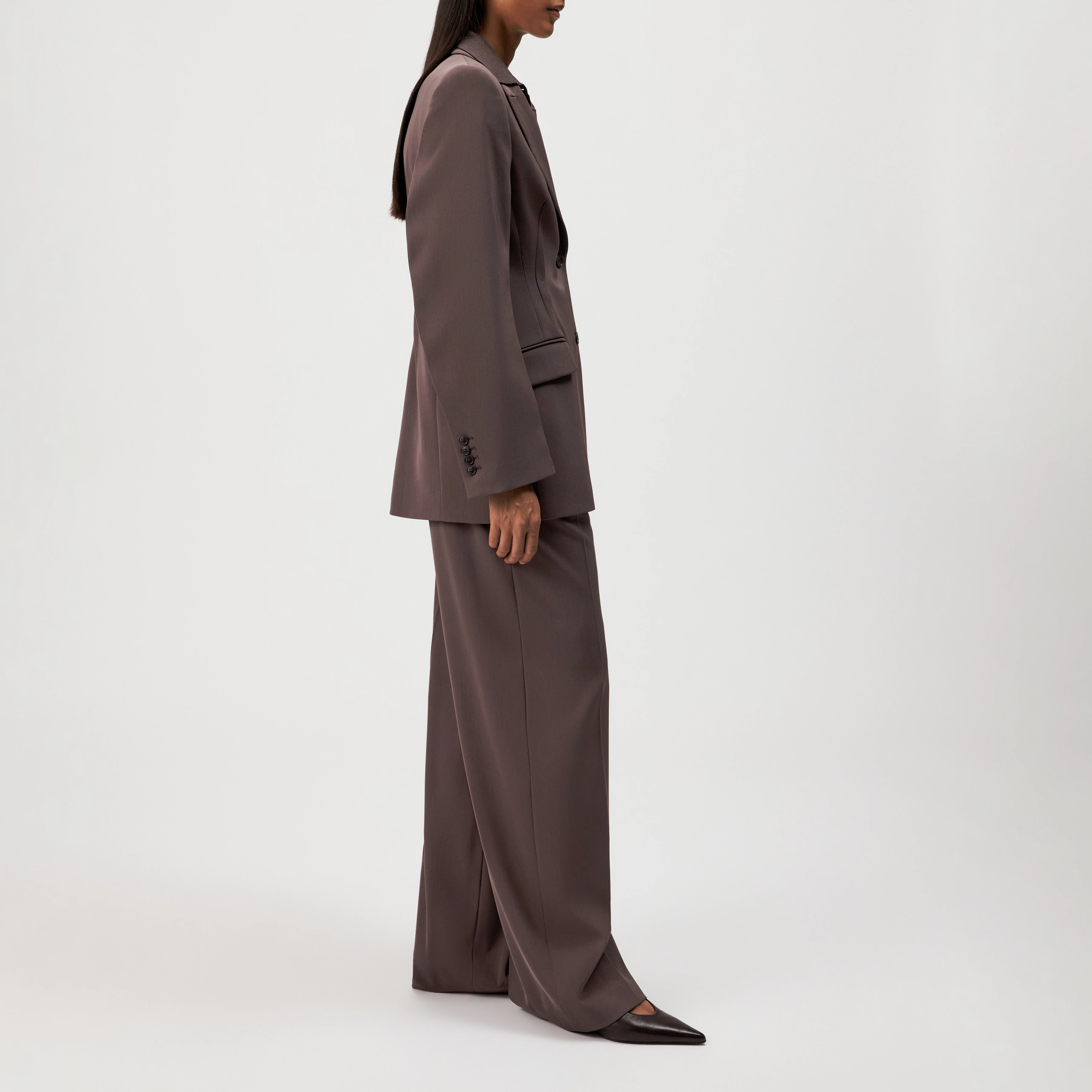 BROCKLEY - Blazer ajusté à un bouton en techno-twill - women - marron - Seitenansicht