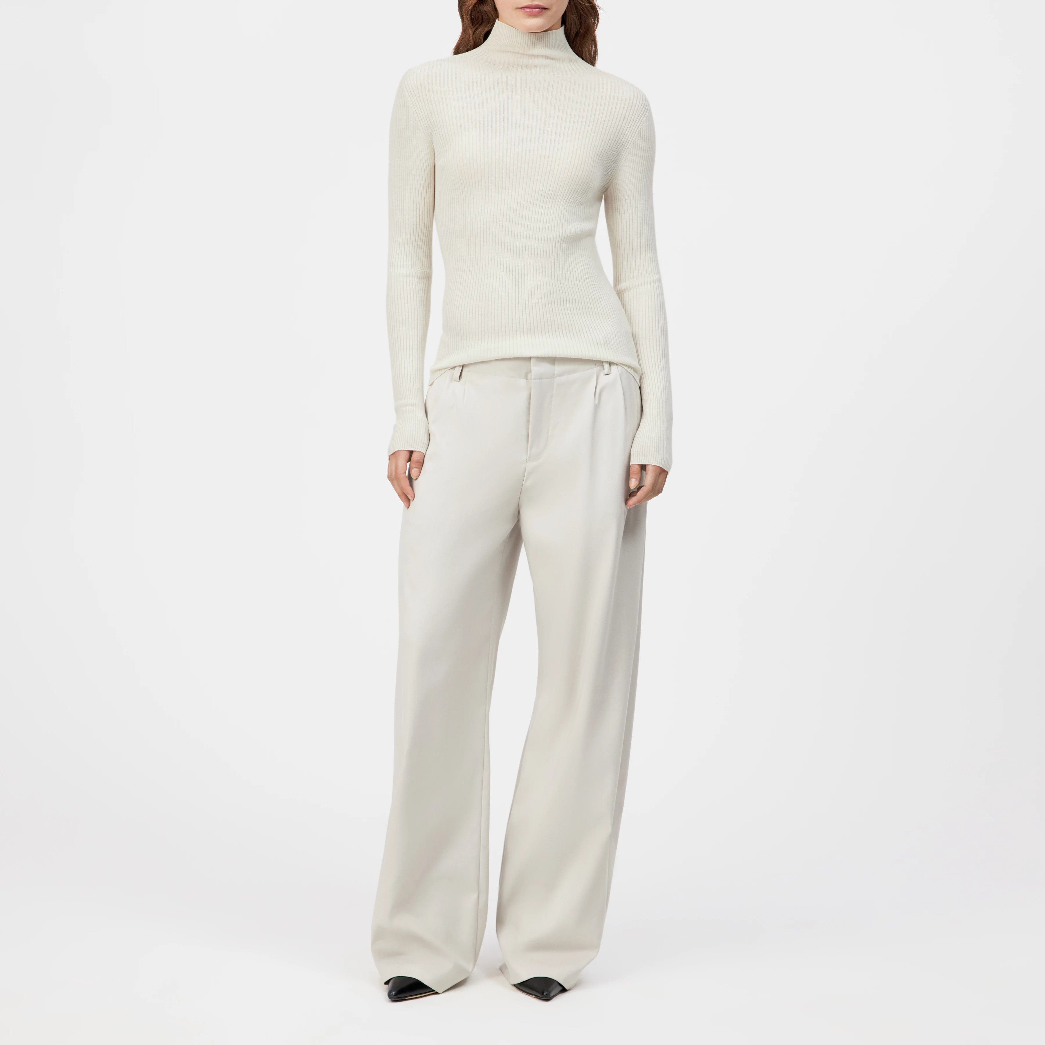 INARI - Rollkragenpullover in fließendem Wollmix - Damen - off white - Ganzkörper-Frontansicht