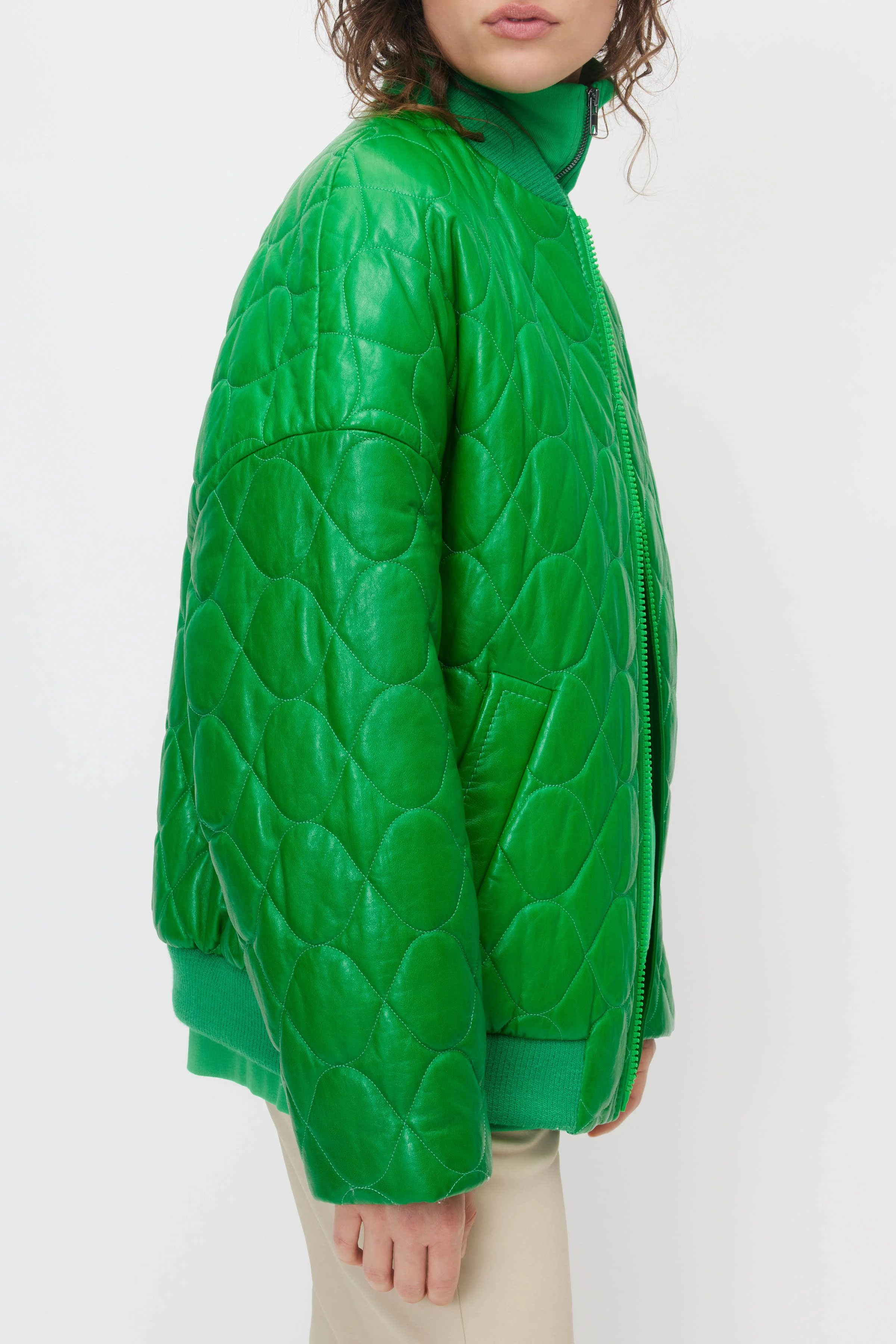 SHAND - Bomberjakke i nappalæder - women - grøn - Seitenansicht