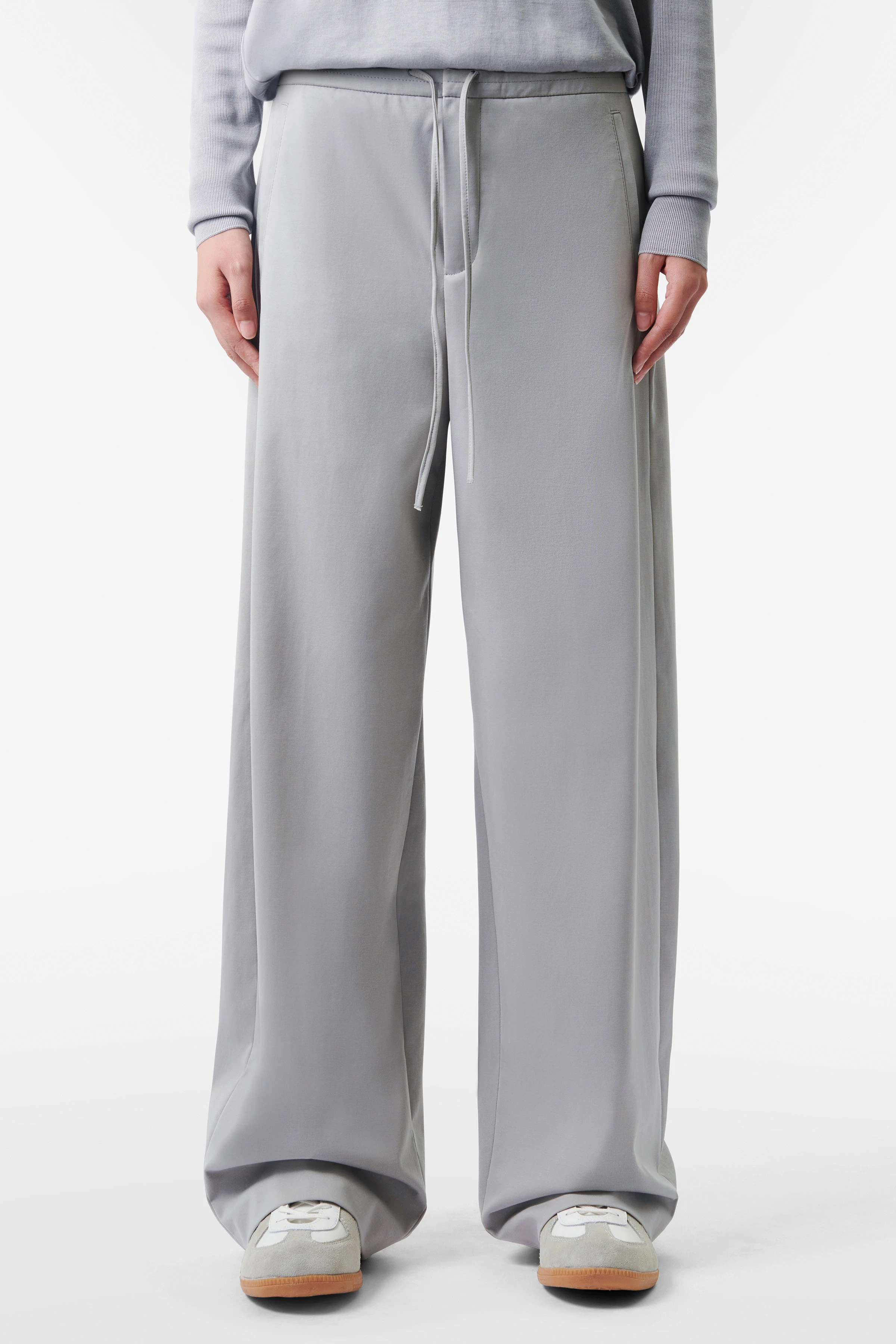 FAE - Tunnelzughose in Punto Milano Jersey - Damen - grau - Frontansicht