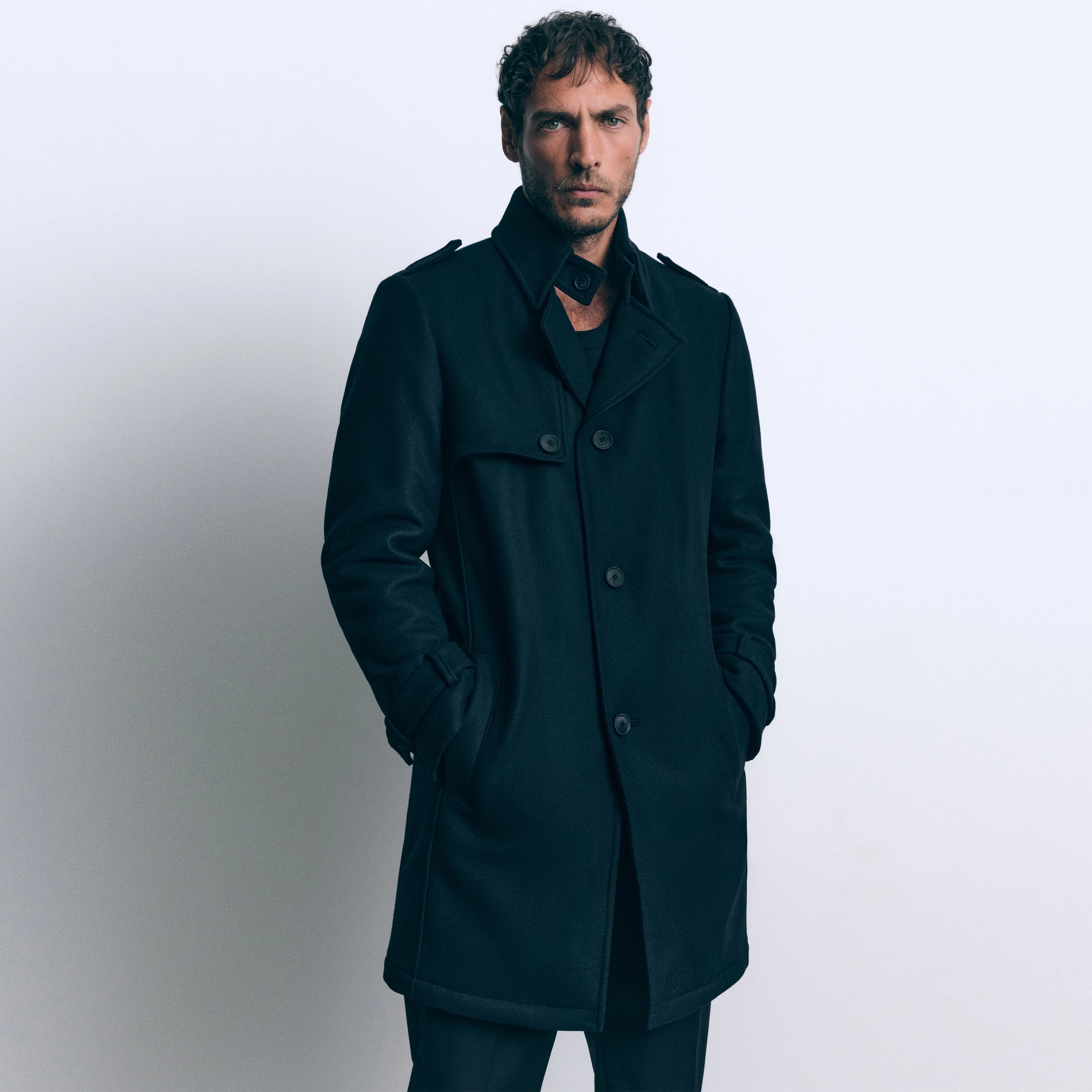 SKOPJE - Trenchcoat in winterlichem Woll-Mix - Herren - schwarz