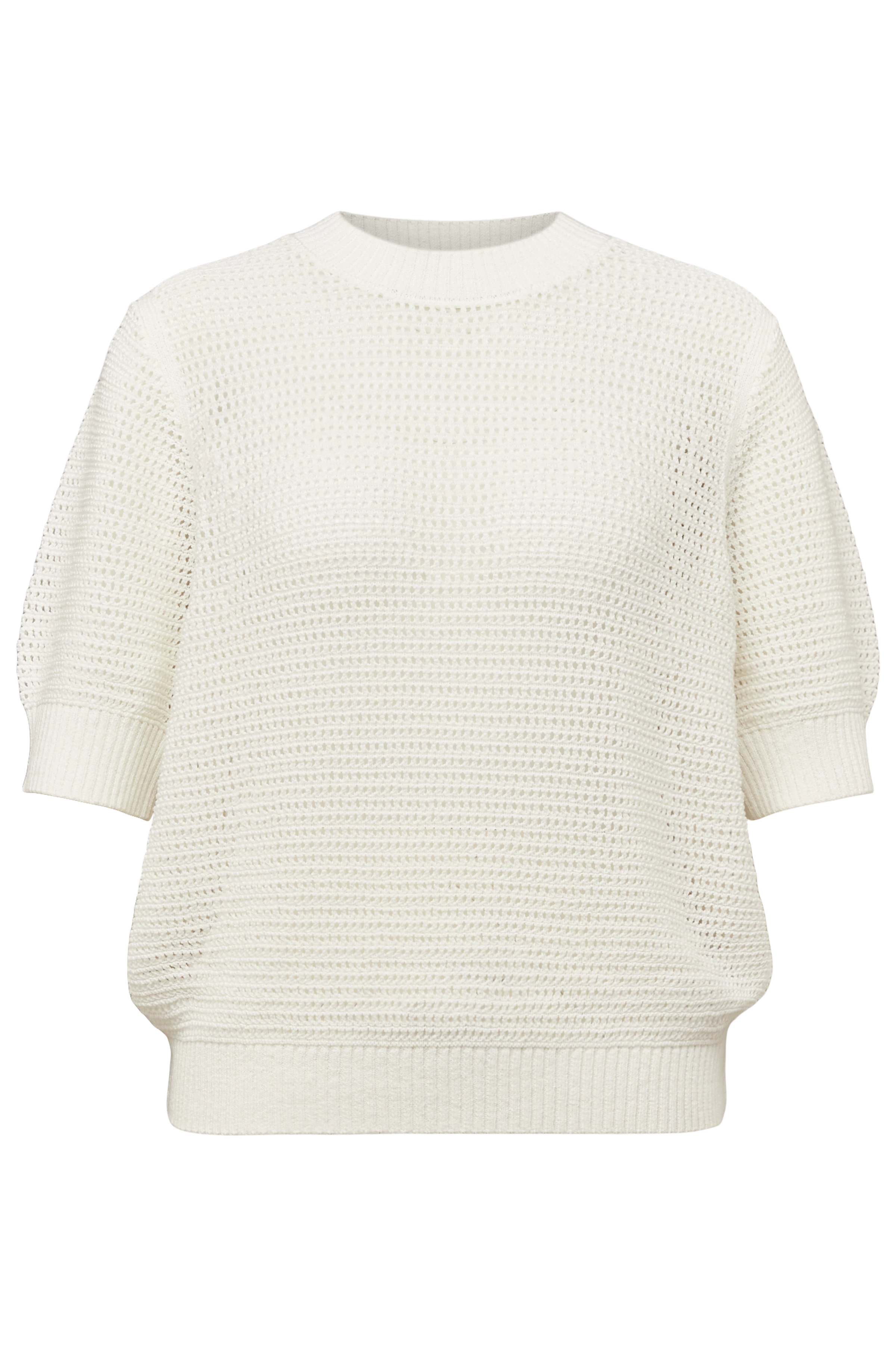 SANIDY - Chunky knit short sleeve in cotton blend - women - off white - Freisteller Frontansicht