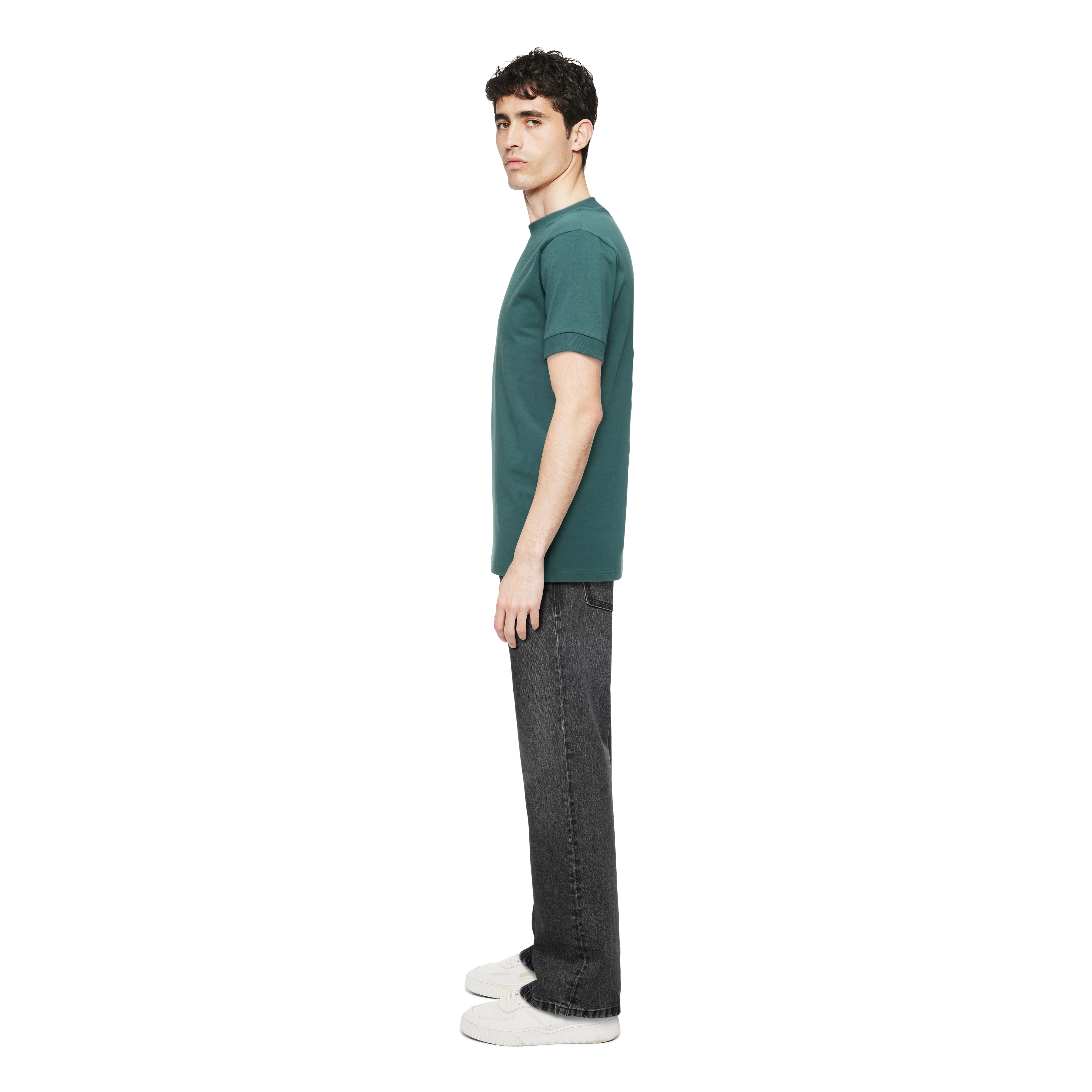 ANTON - Fitted T-shirt in cotton with stretch content - men - green - Seitenansicht