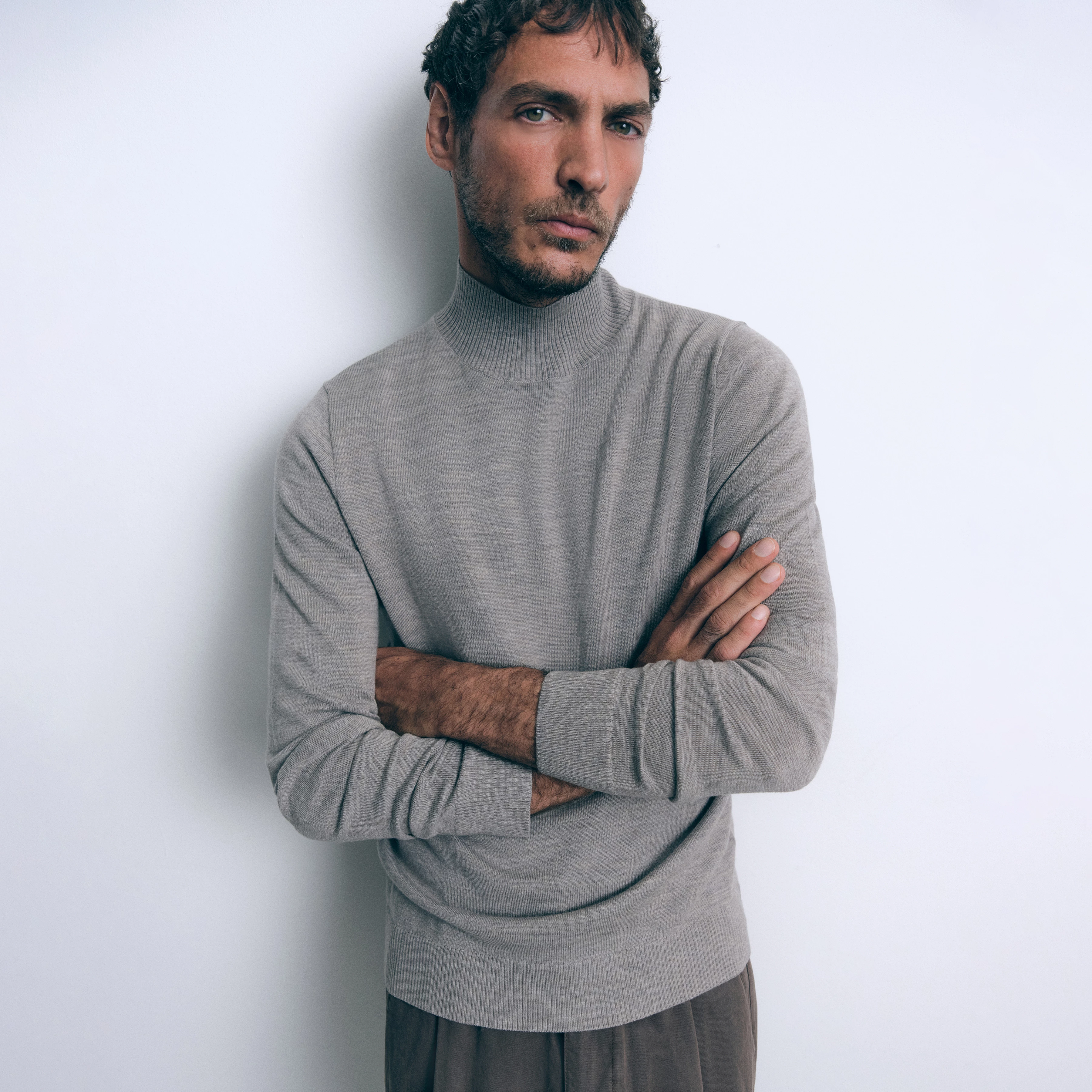 WATSON - Strickpullover mit Turtle in 100% Merinowolle - Herren - beige