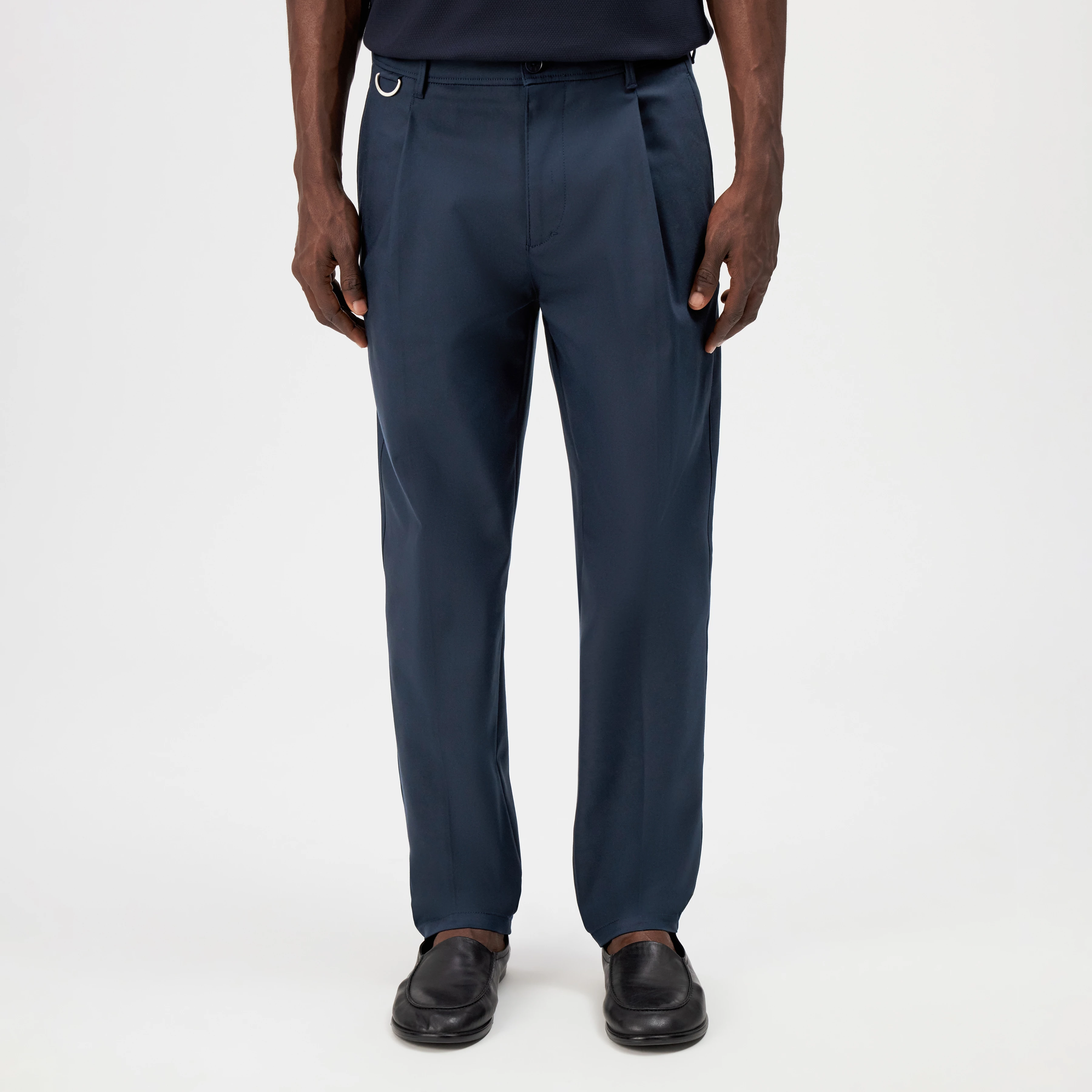 DEVYN - Trousers with D-ring detail in techno stretch satin - men - blue - Frontansicht