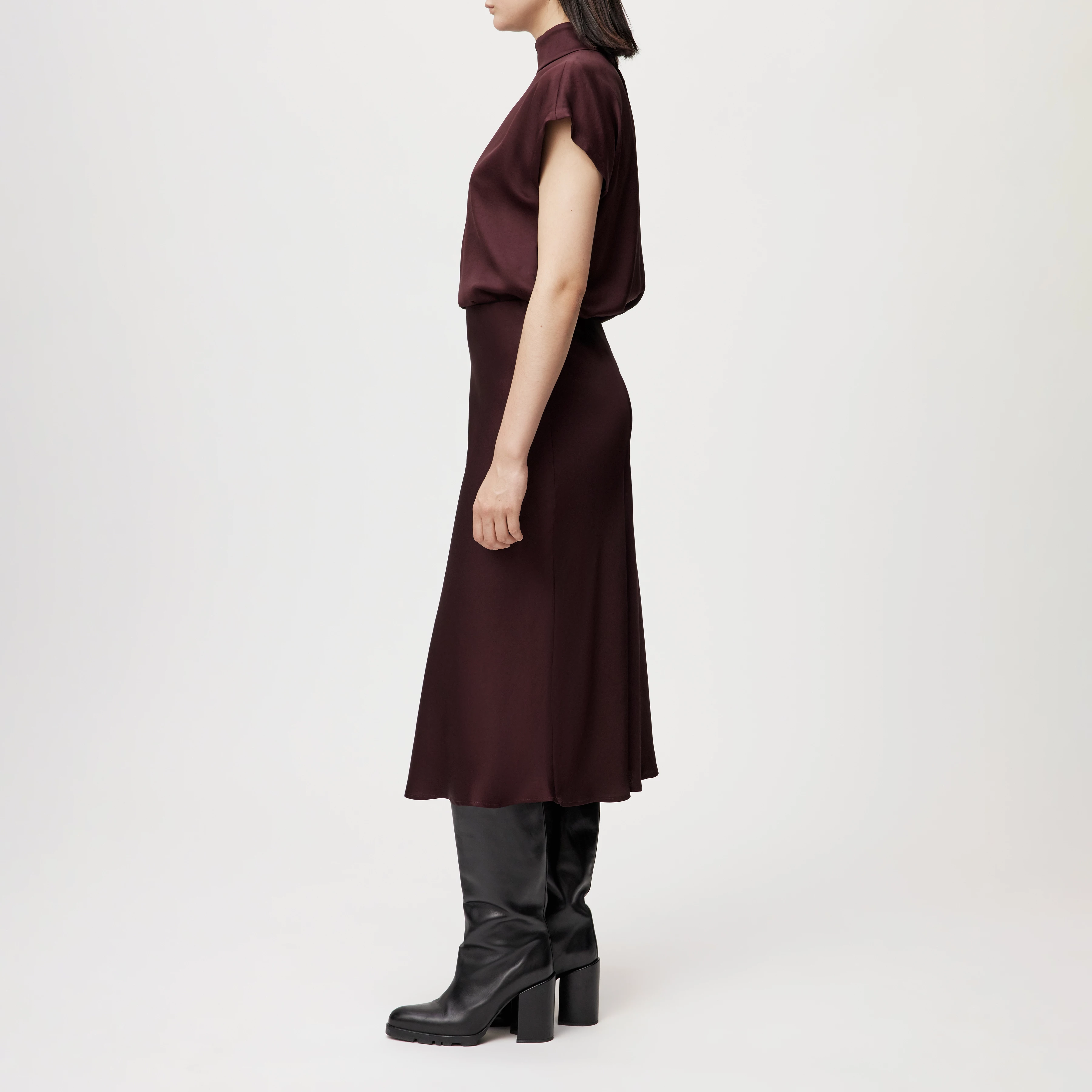 URA - Slip-Skirt in Midilänge in Satin - Damen - rot - Seitenansicht