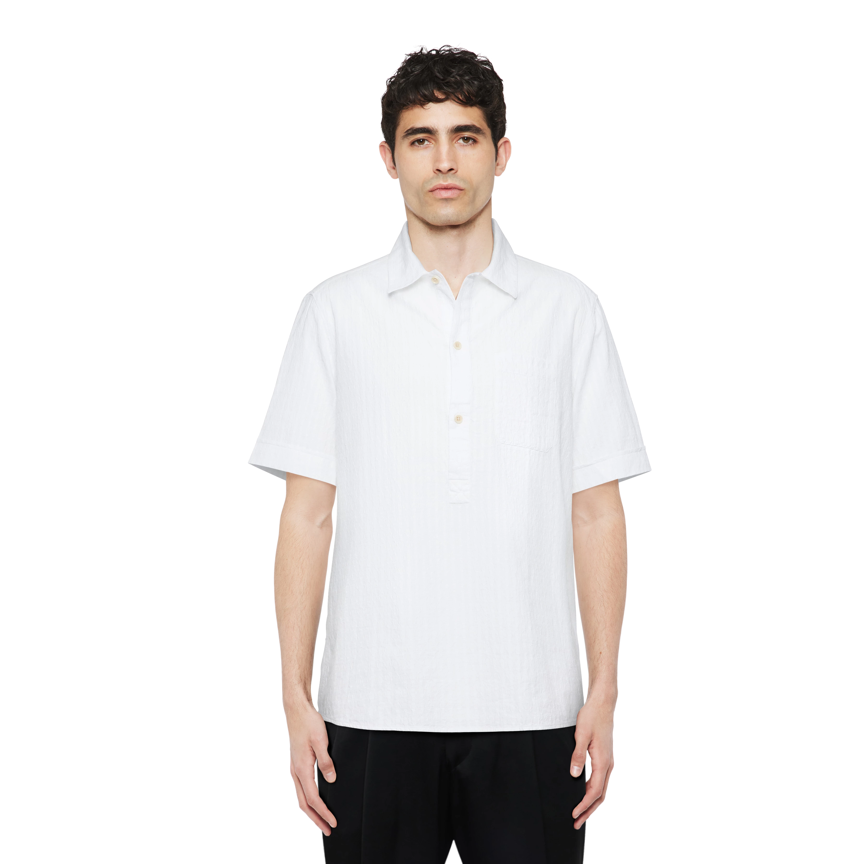 VIGOMO - Overhemd met borstzak in seersucker - heren - off white - Frontansicht