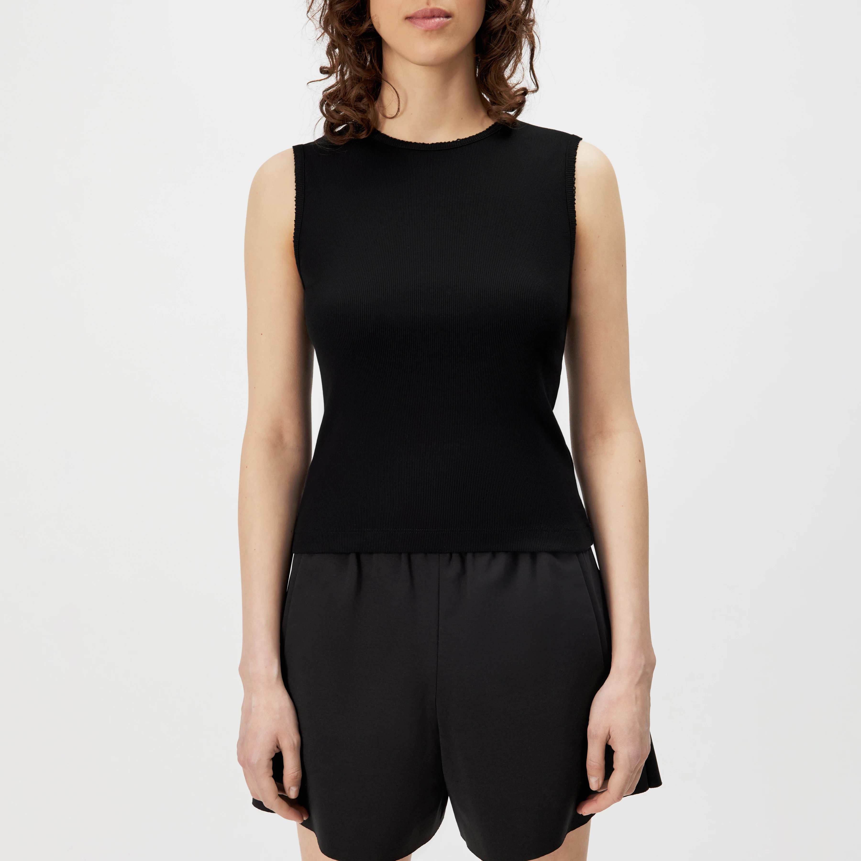 FARIDA - Slim fit top, pure cotton with embroidery details - women - black - Frontansicht