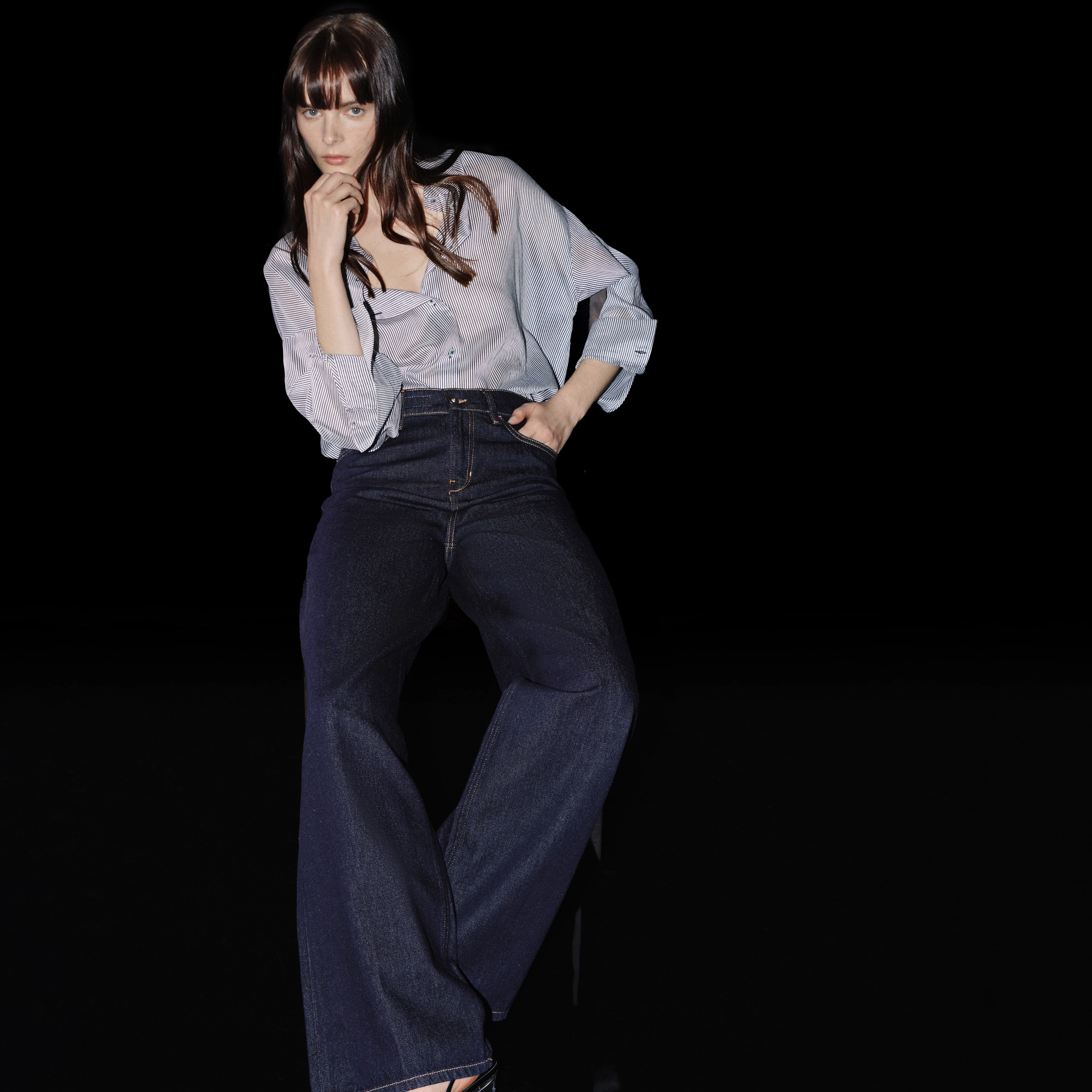 FLUNG - Jean taille mi-haute en pur coton. - women - bleu