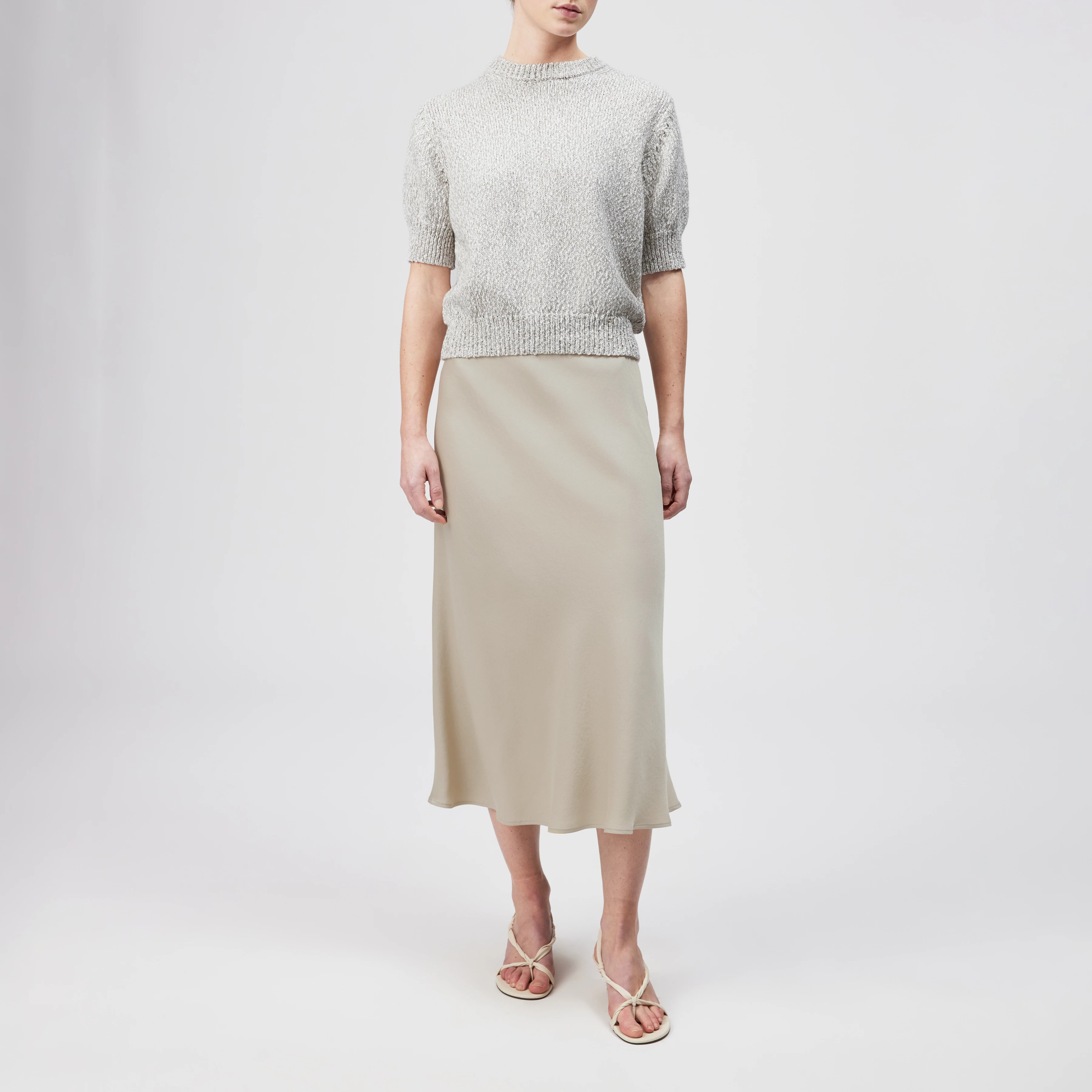 SANIDY - Knit T-shirt in soft mouliné yarn - women - beige - Ganzkörper-Frontansicht