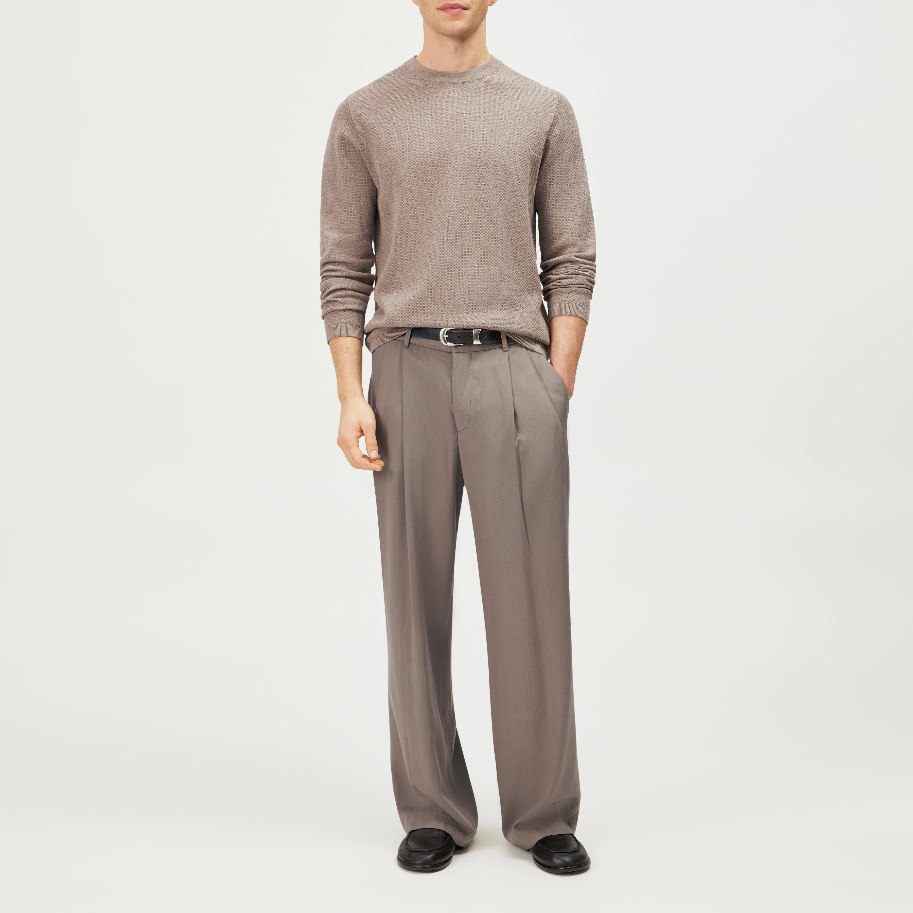 IRMINO - Longsleeve in cotton ajour - men - brown - Ganzkörper-Frontansicht