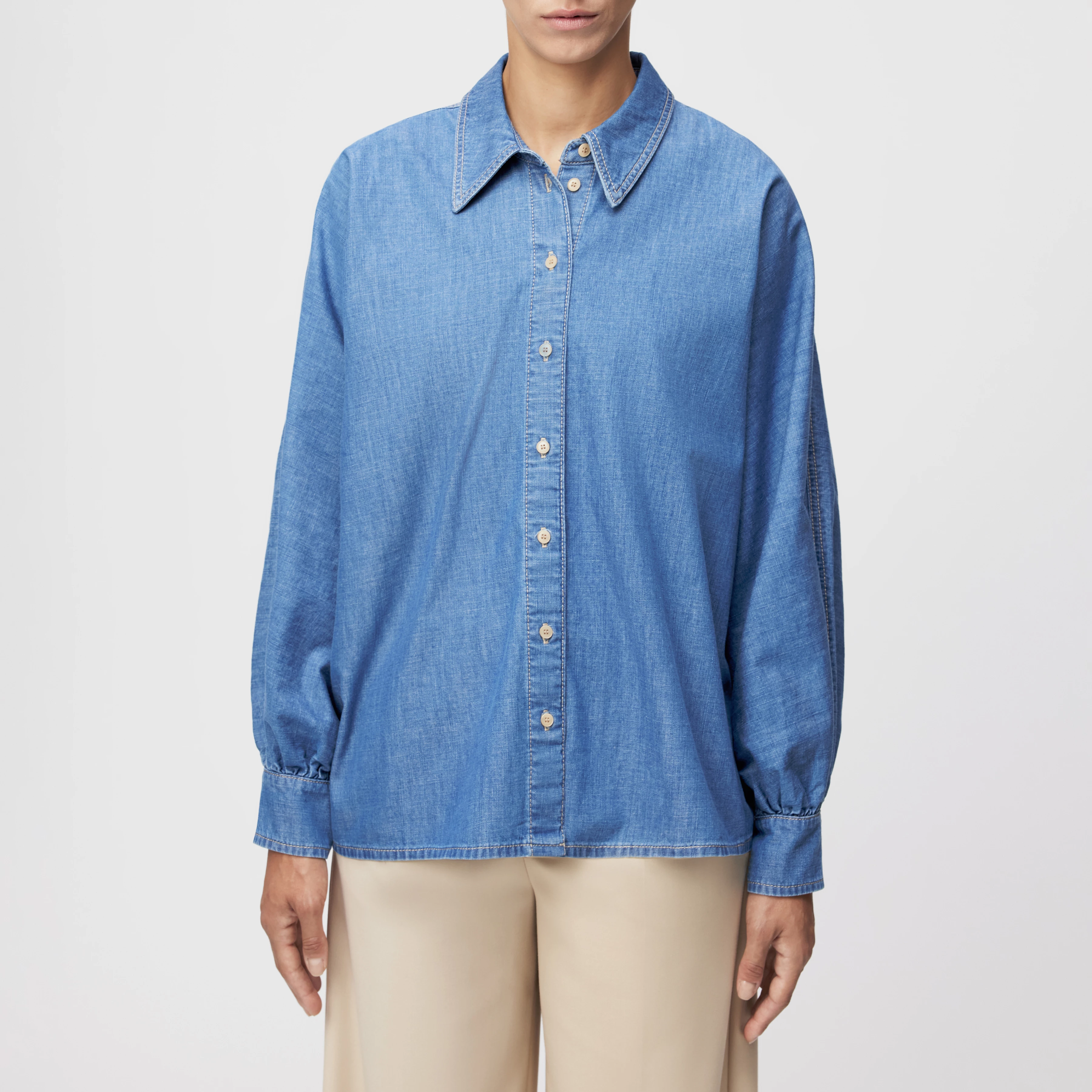 MOYALA - Bluse in Blue-Denim - Damen - blau - Frontansicht