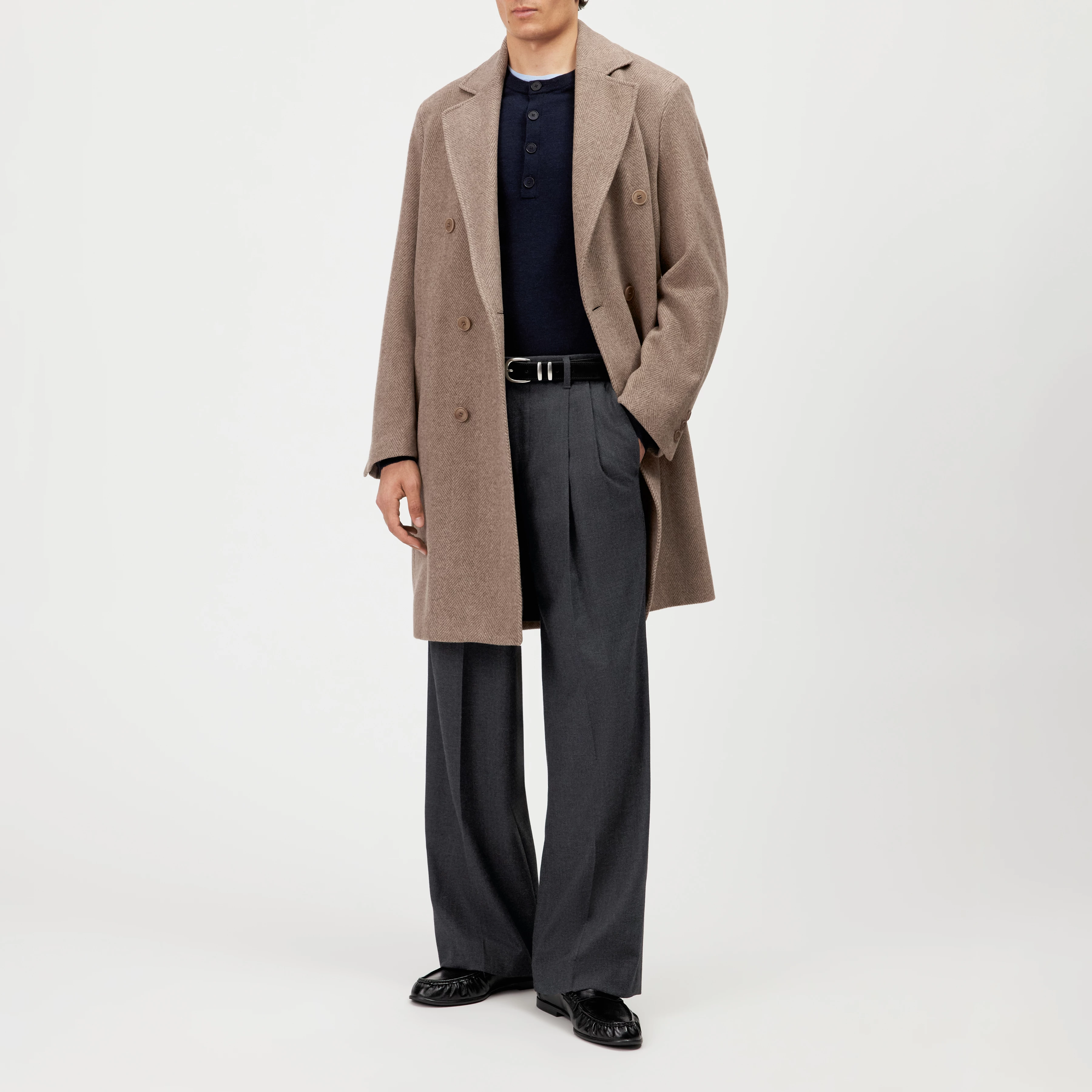 NEKOLA - Double-breasted wool-blend coat - men - brown - Ganzkörper-Frontansicht