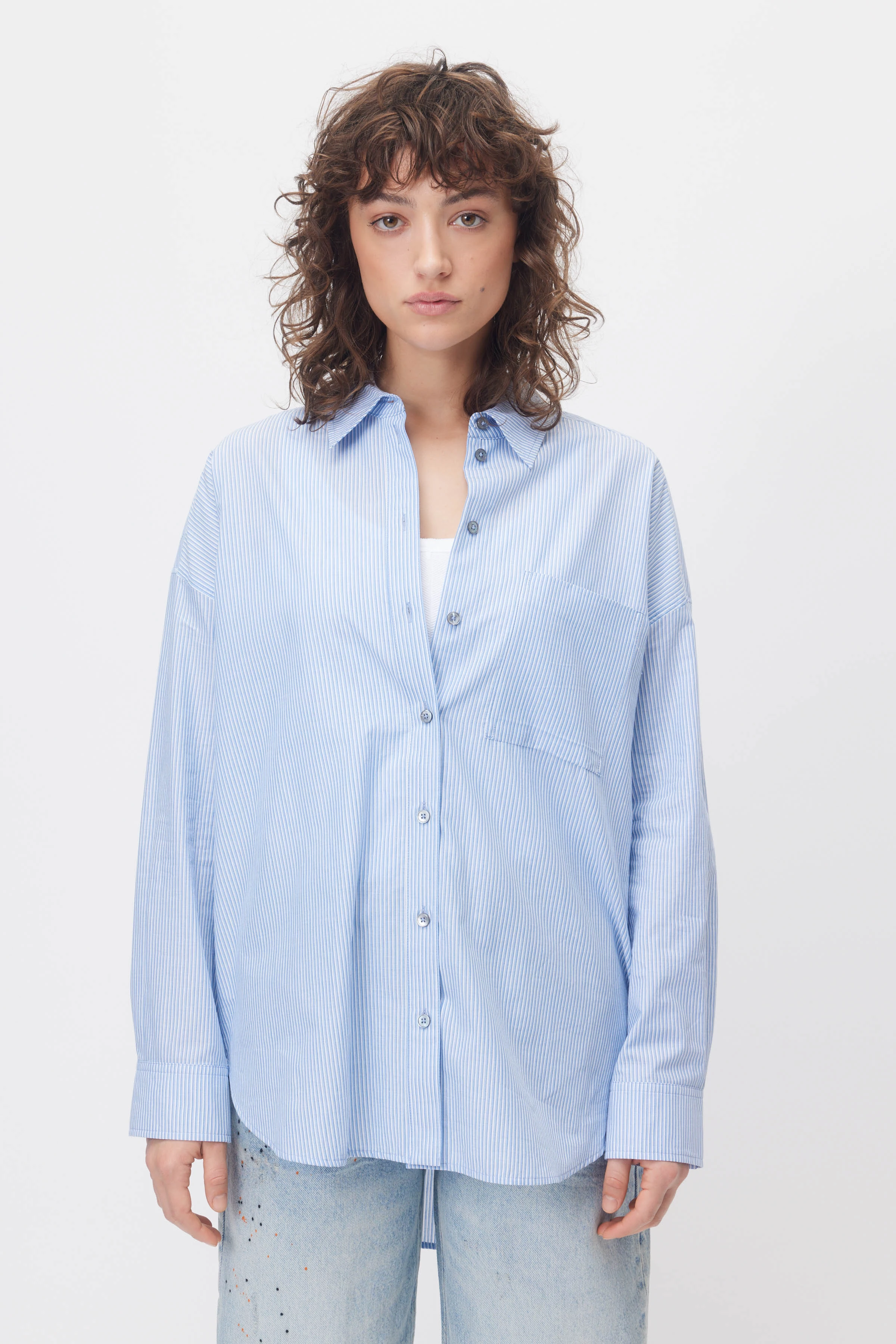 AAKE - katoen popeline overhemd blouse - dames - blauw - Frontansicht