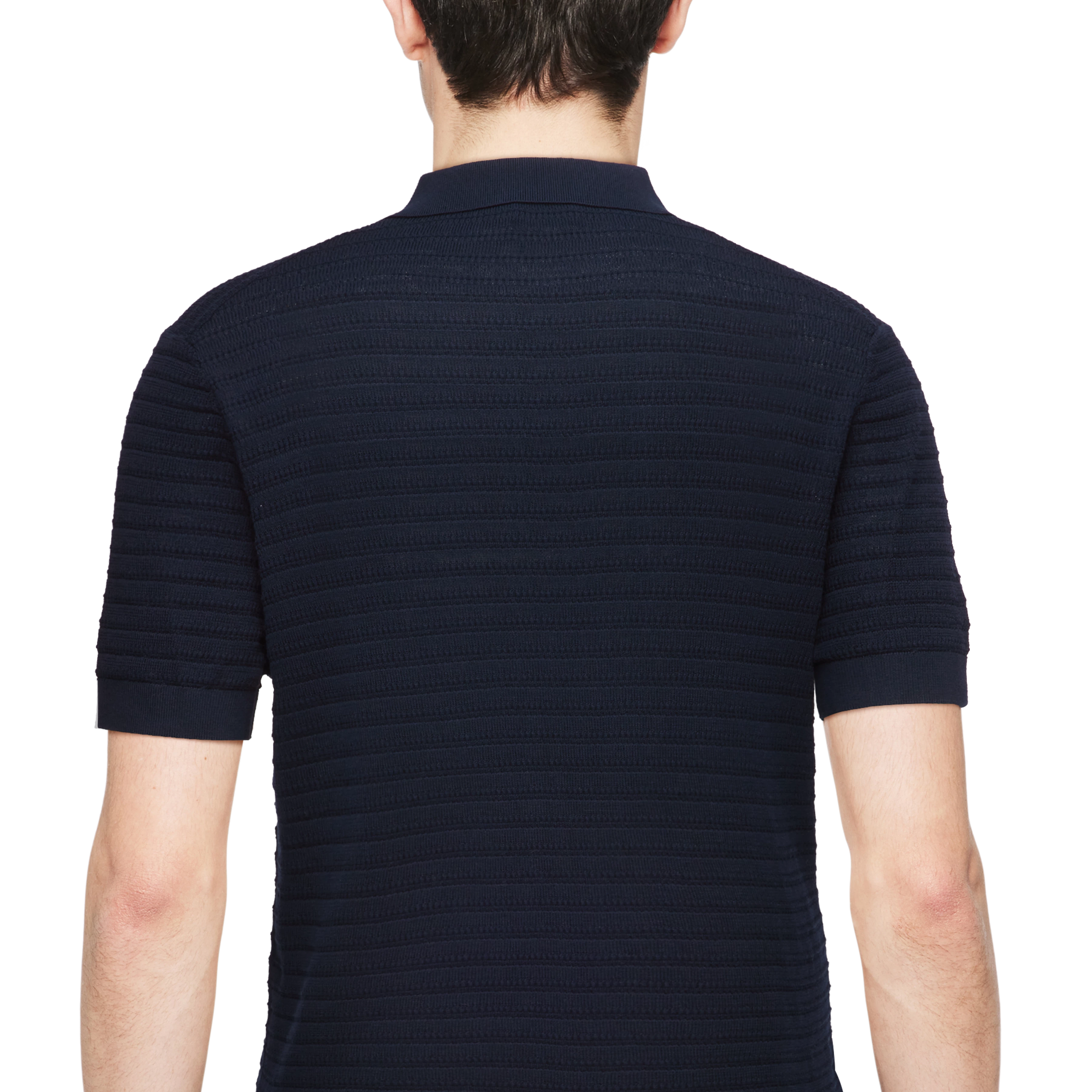 BRAIAN - Gebreide polo in gemerceriseerd katoen - heren - blauw - Detailansicht am Model