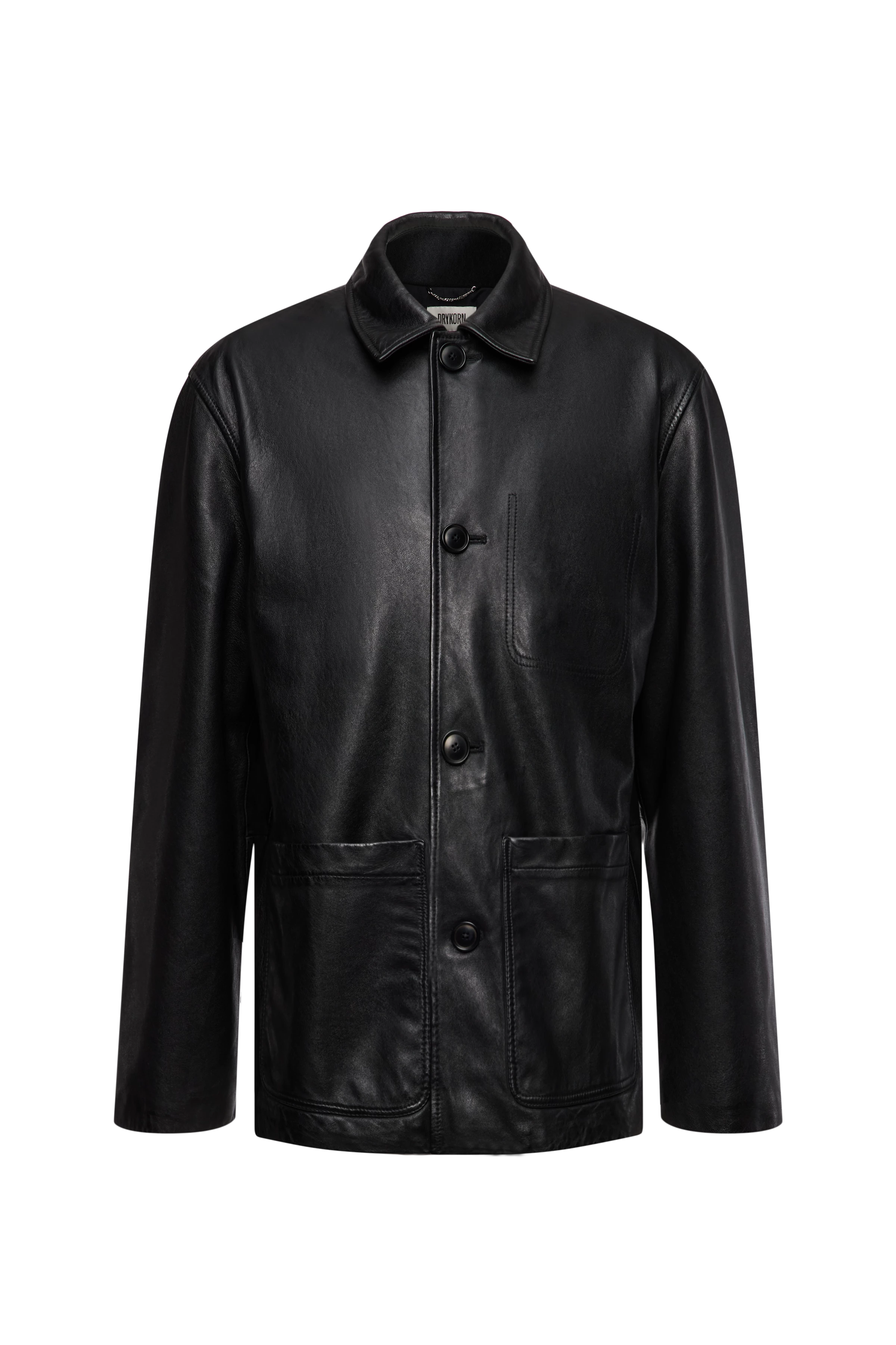 MAKONA - Indoor jacket in leather - men - Natural Aluminium - Freisteller Frontansicht