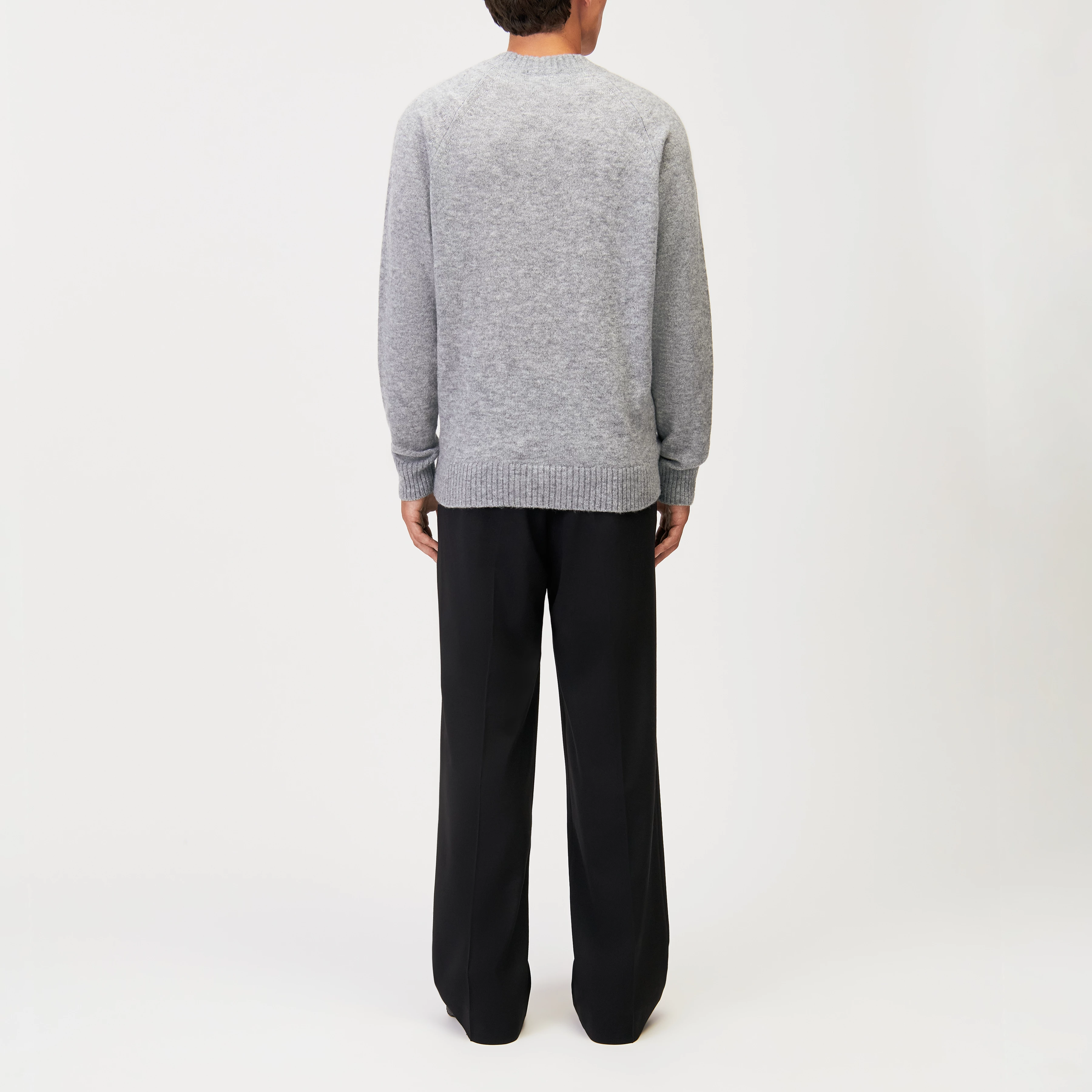 NUMIR - V-Neck Knitted Jumper in Wool Blend - men - grey - Rückansicht