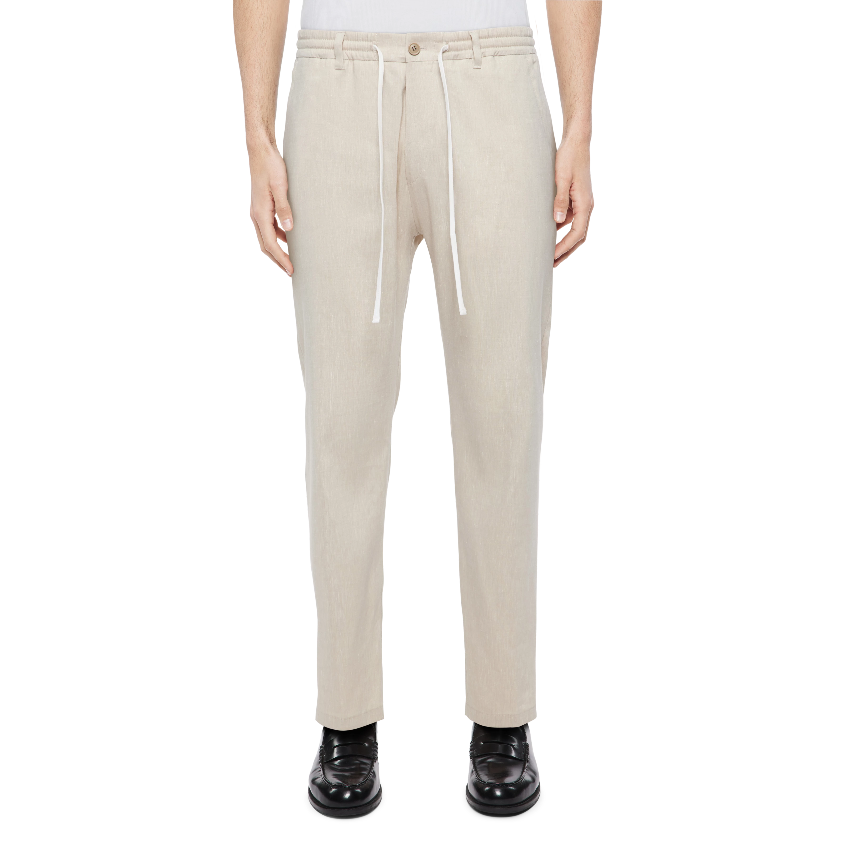 DEGER - Jogpants mit Tunnelzug in Leinen-Mix - Herren - beige - Frontansicht