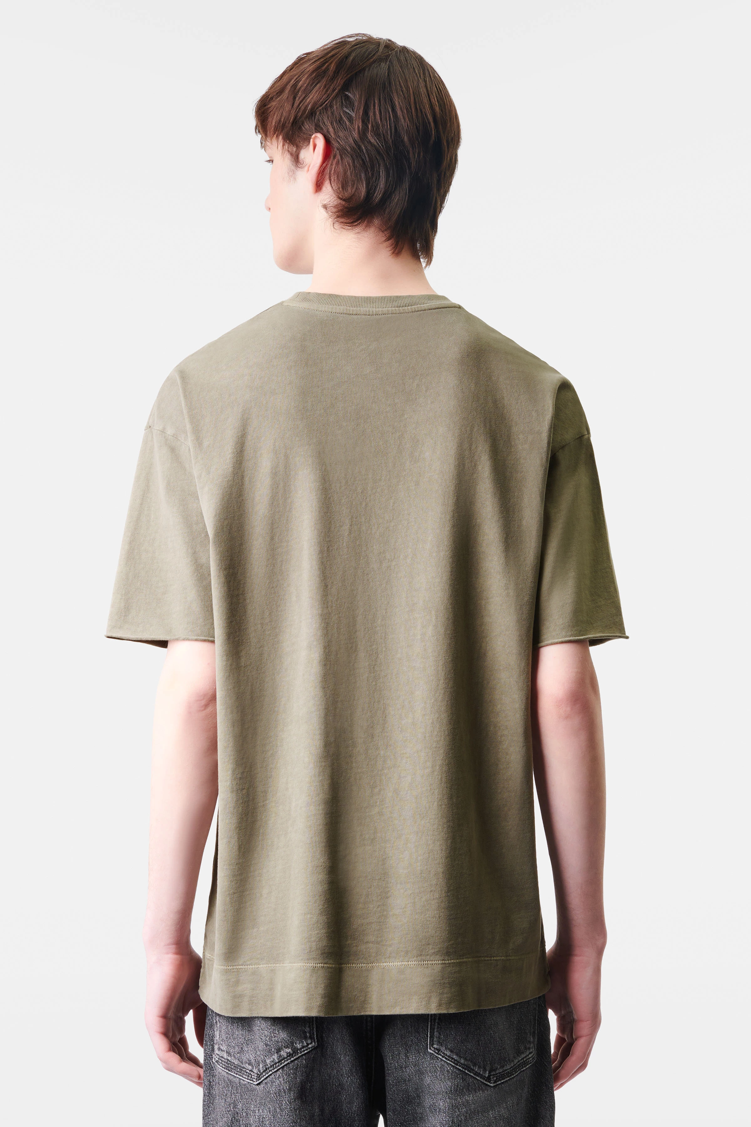EROS - t-shirt with rolled edge in a washed look - men - green - Rückansicht