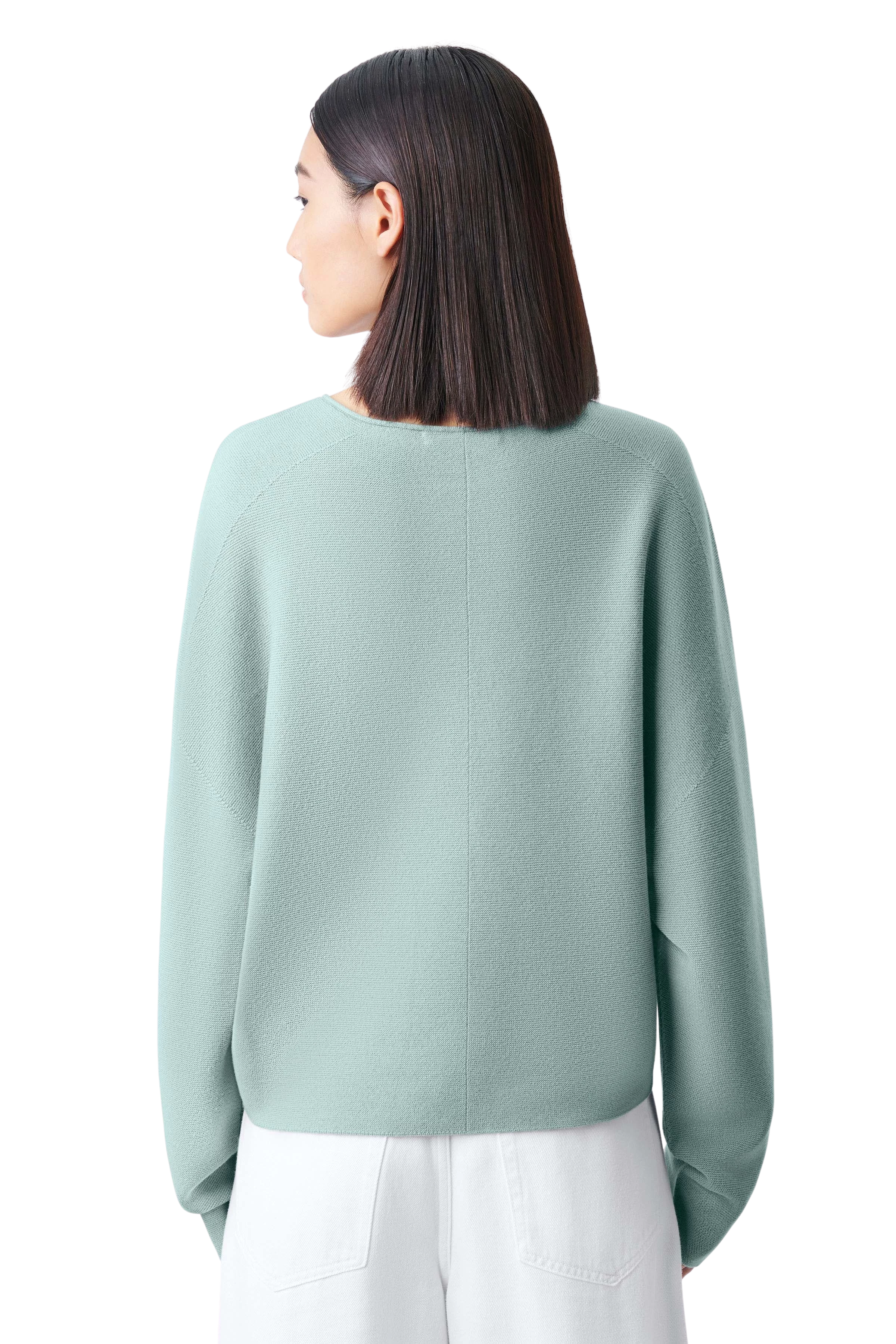 MEAMI - Vekürzter Egg-Shape Pullover in Baumwoll-Kaschmir - Damen - grün - Rückansicht