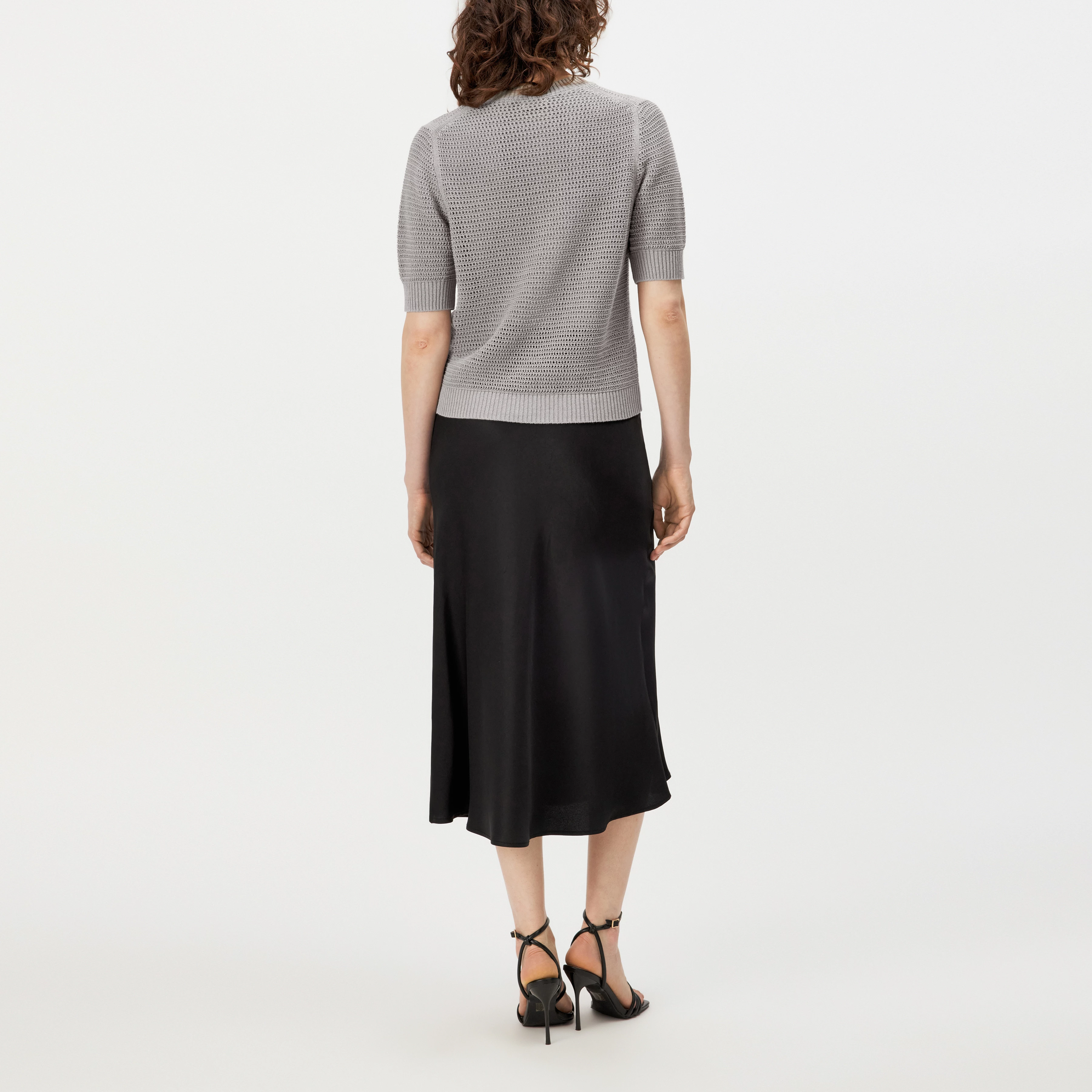 SANIDY - Chunky knit short sleeve in cotton blend - women - grey - Rückansicht