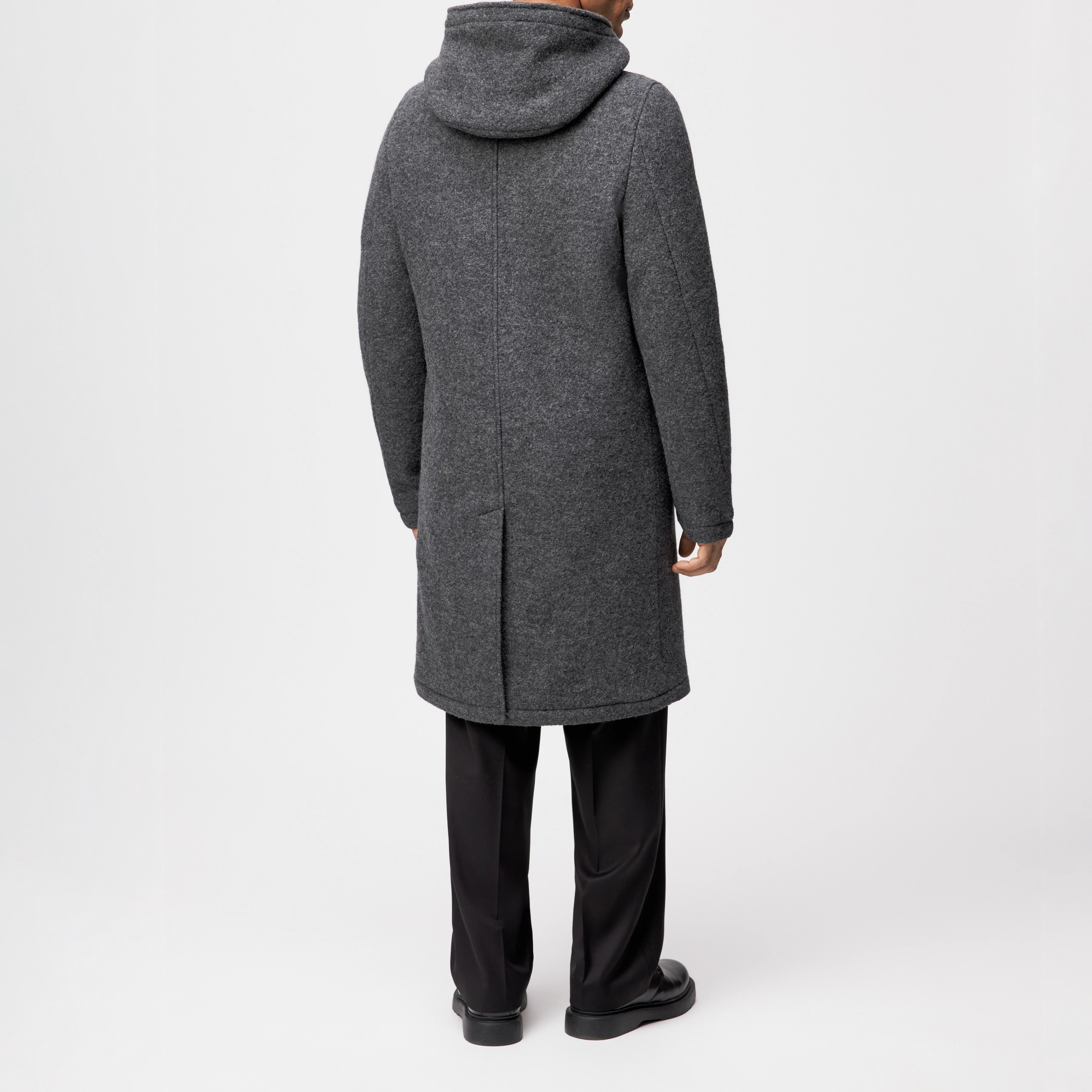 NAUKANO - Mantel mit Kapuze in Wolle - Herren - grau - Rückansicht