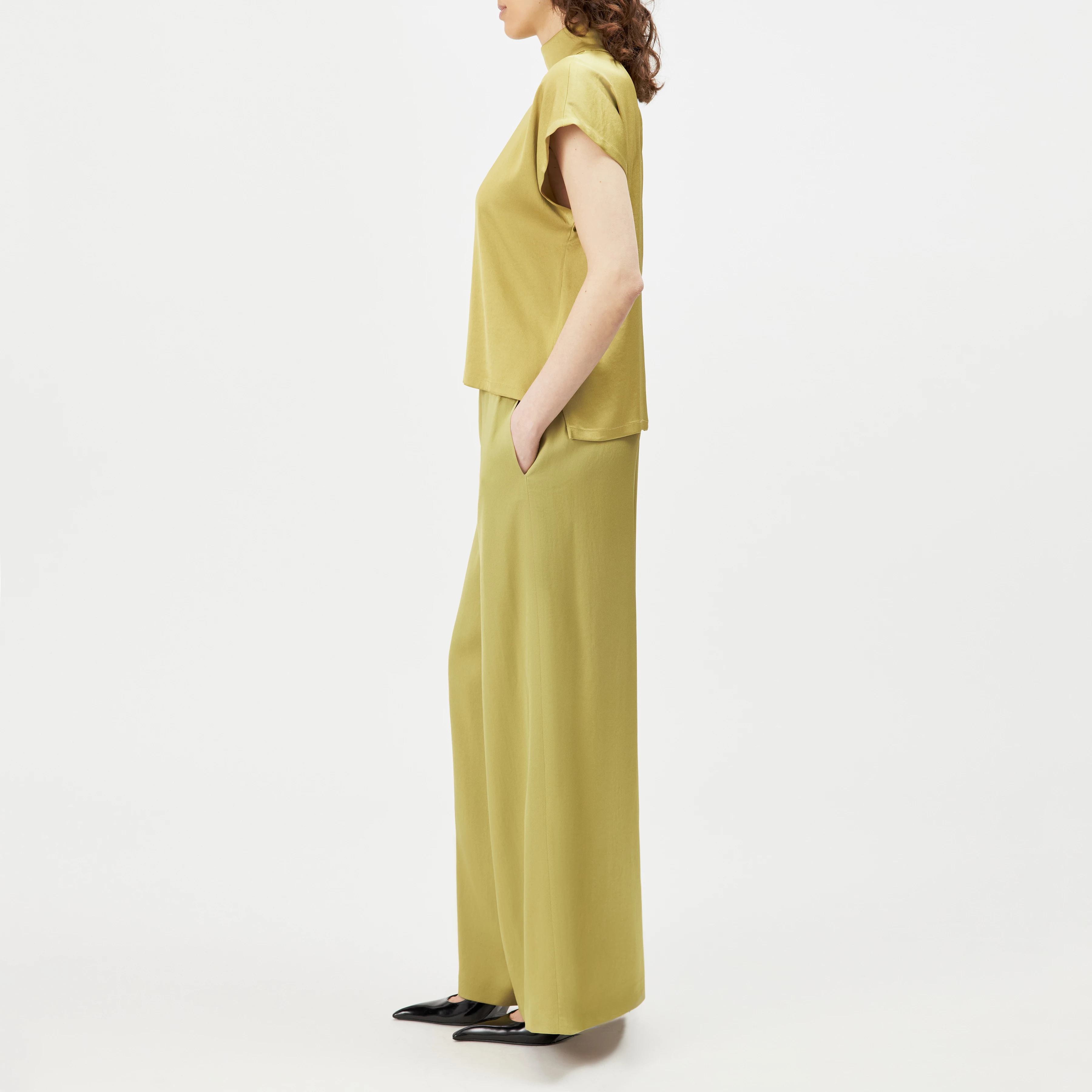 ALARIA_1 - Shirt blouse with stand-up collar in satin - women - brown - Seitenansicht