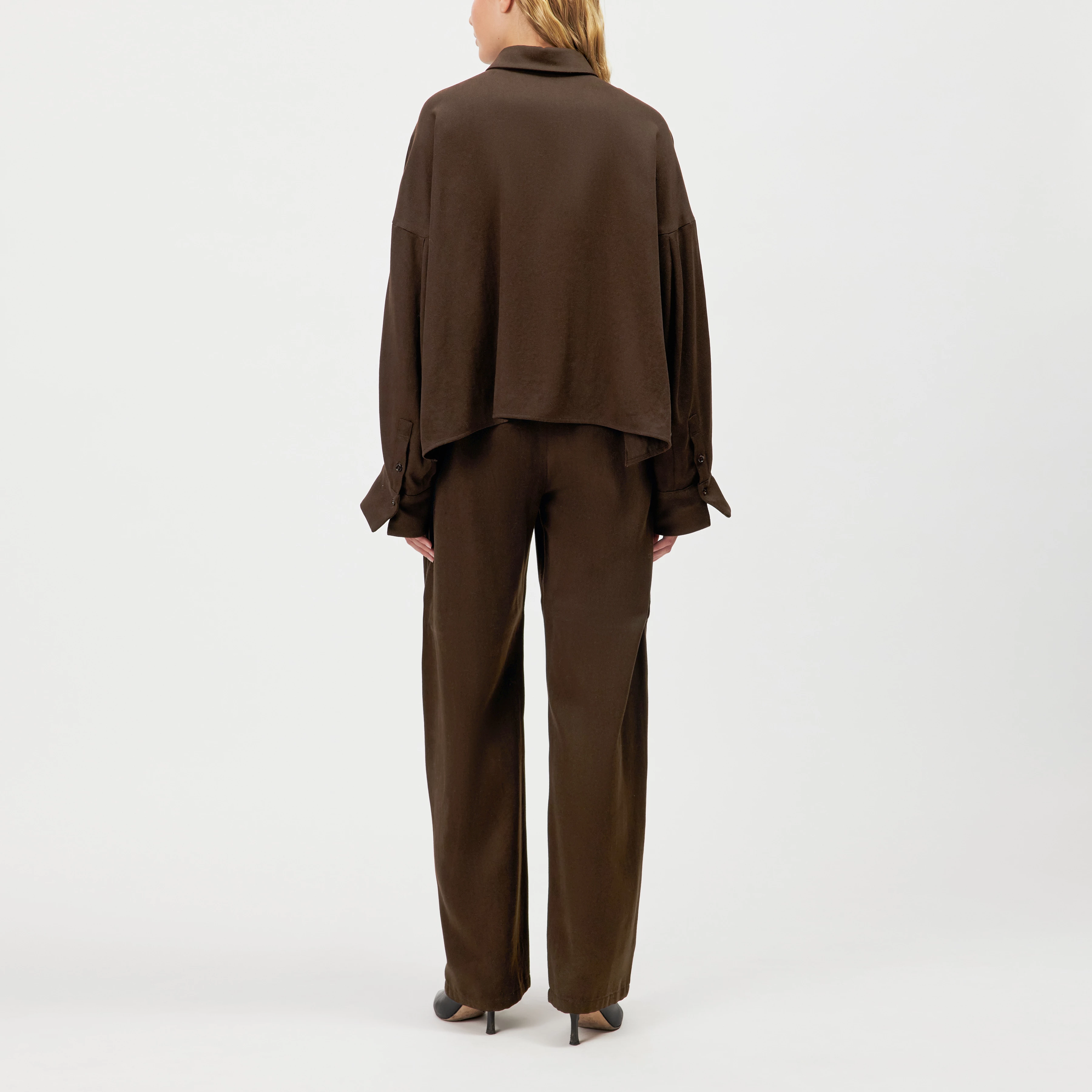 OSHIA - Oversized Hemdbluse in Lyocell - Damen - braun - Rückansicht