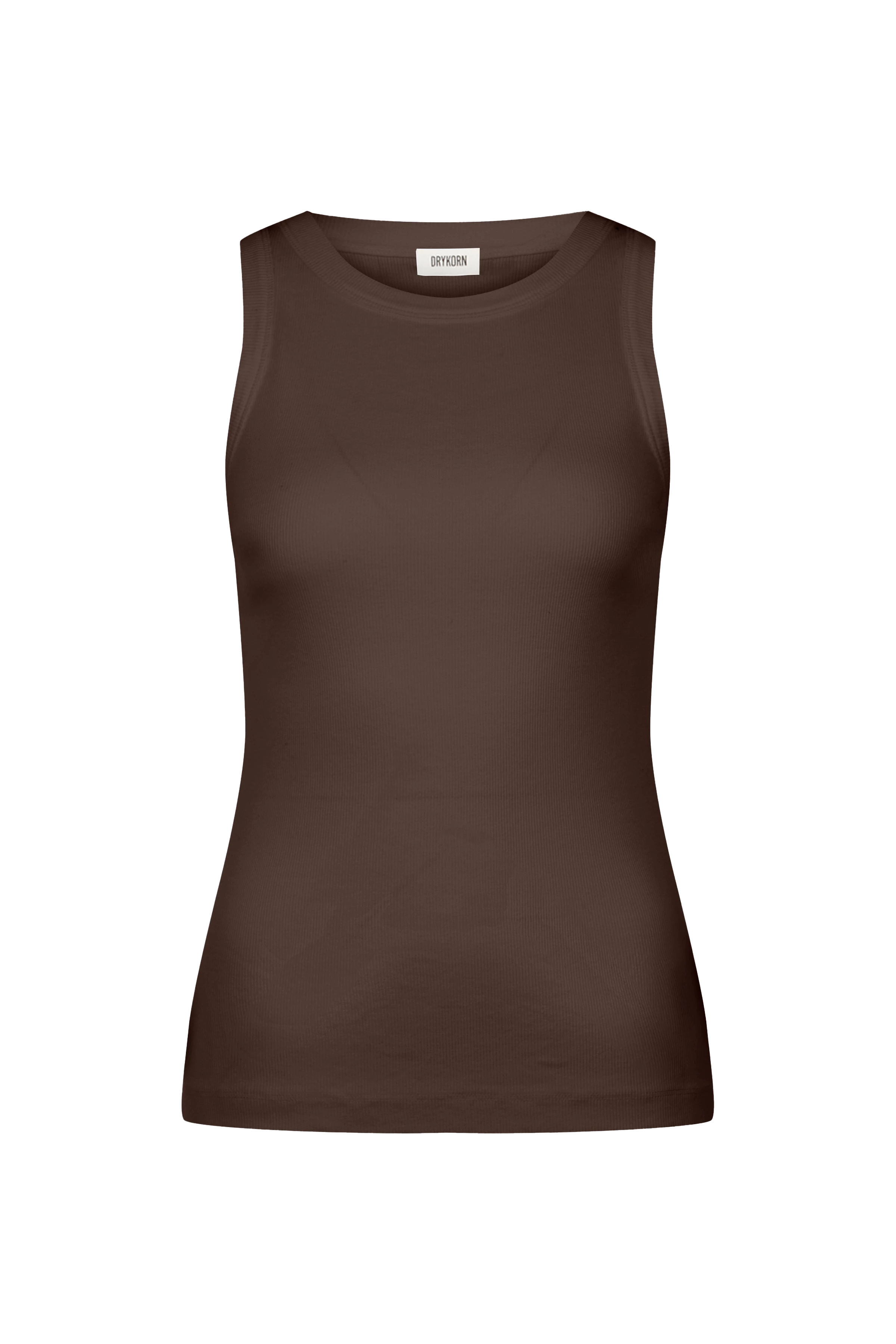 OLINA - Débardeur col rond en côtes de coton - women - marron - Freisteller Frontansicht