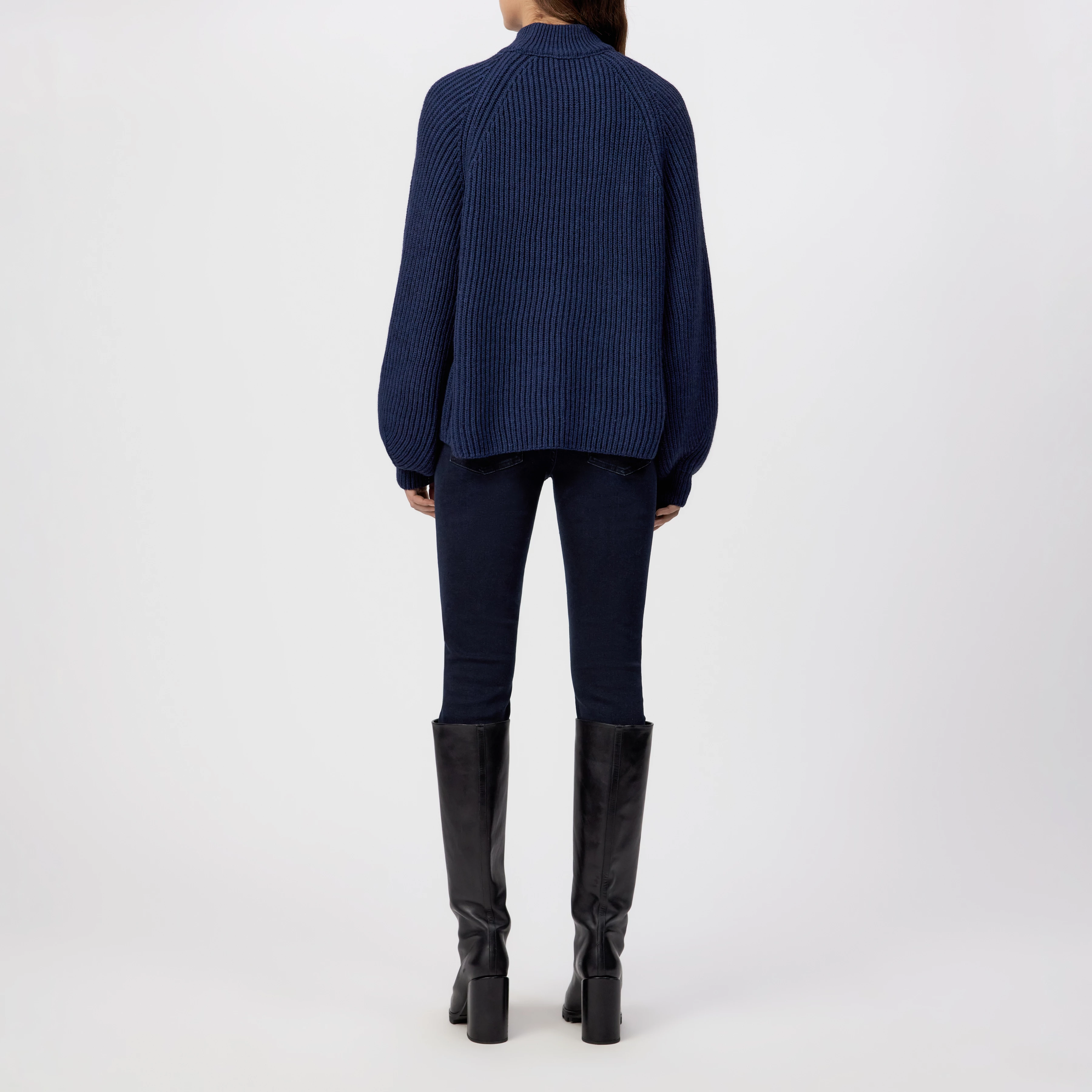 KIMONI - Sweater with balloon sleeves in wool and alpaca blend - women - blue - Rückansicht