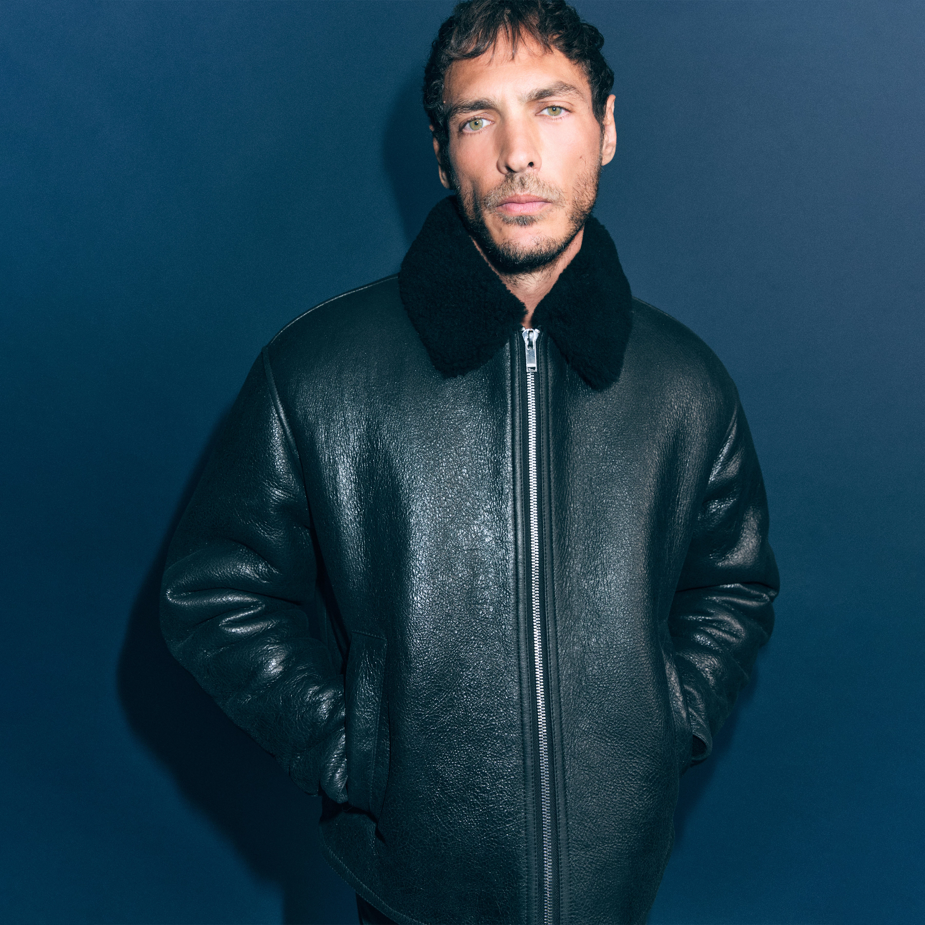 RIKKO - Lammfell Lederjacke - Herren - schwarz