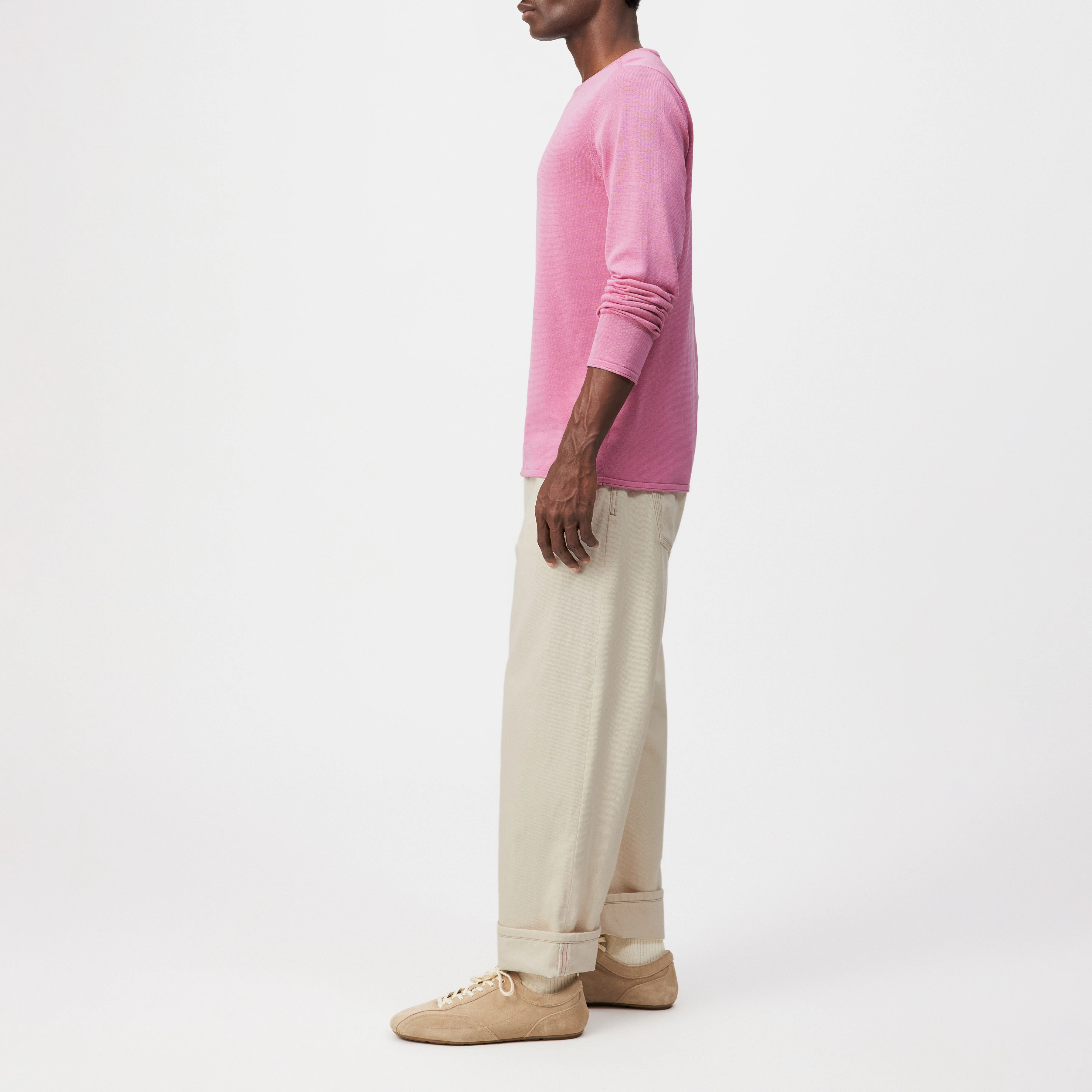 RIKONO - Knitted jumper in clean cotton - men - pink - Seitenansicht