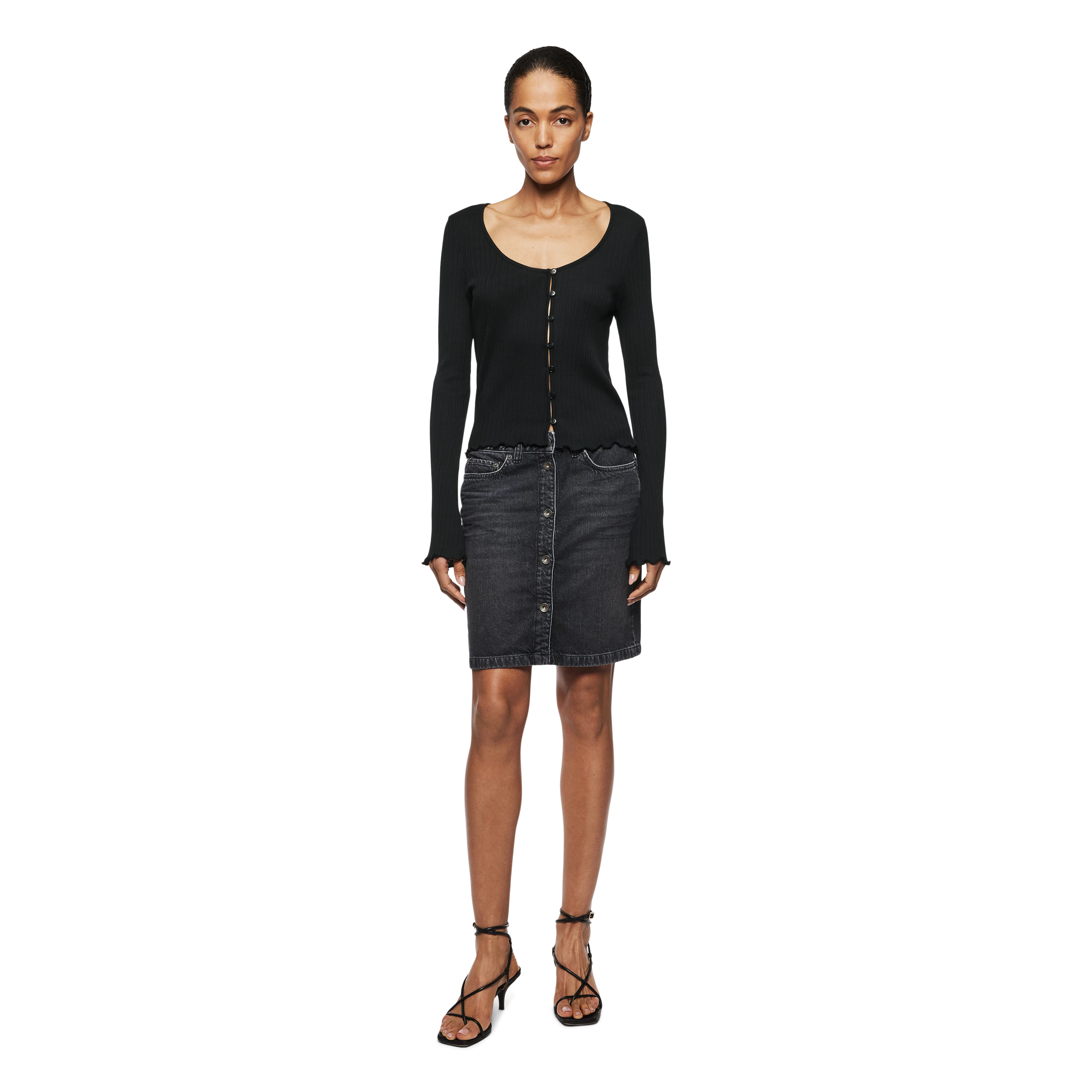 DARNAS - Shirt with button placket in blended cotton modal - women - Natural Aluminium - Ganzkörper-Frontansicht